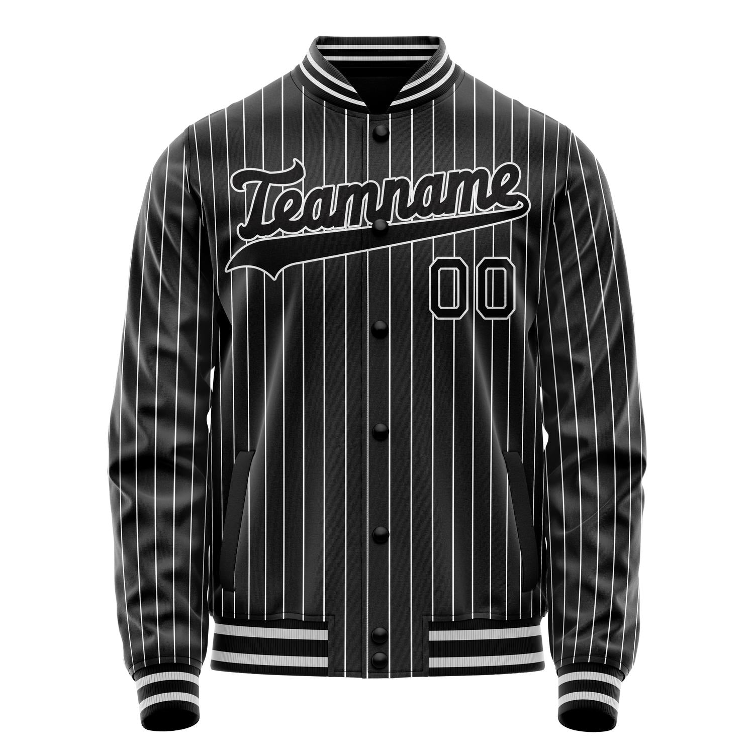 Custom Black White White Pinstripe Varsity Letterman Jacket JA02240617HF031