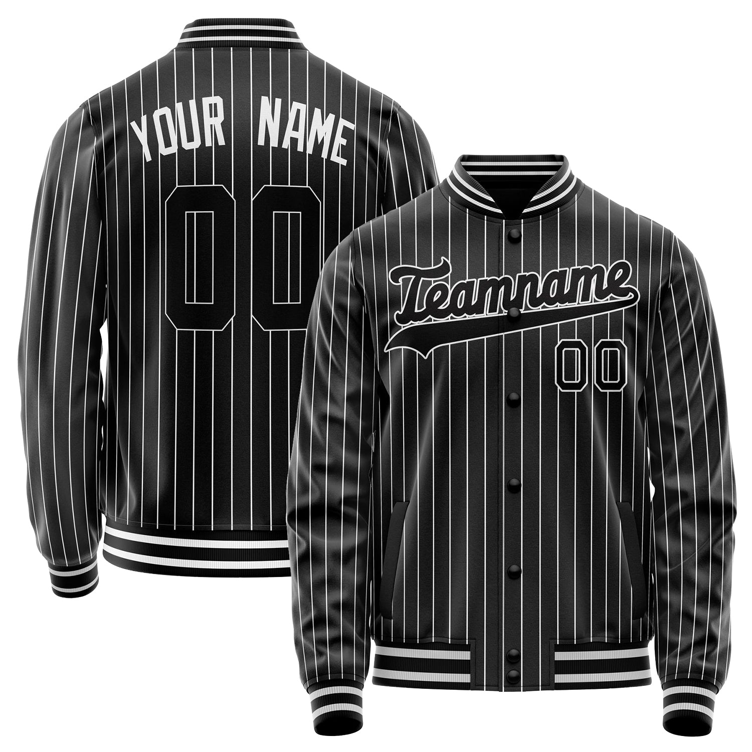 Custom Black White White Pinstripe Varsity Letterman Jacket JA02240617HF031