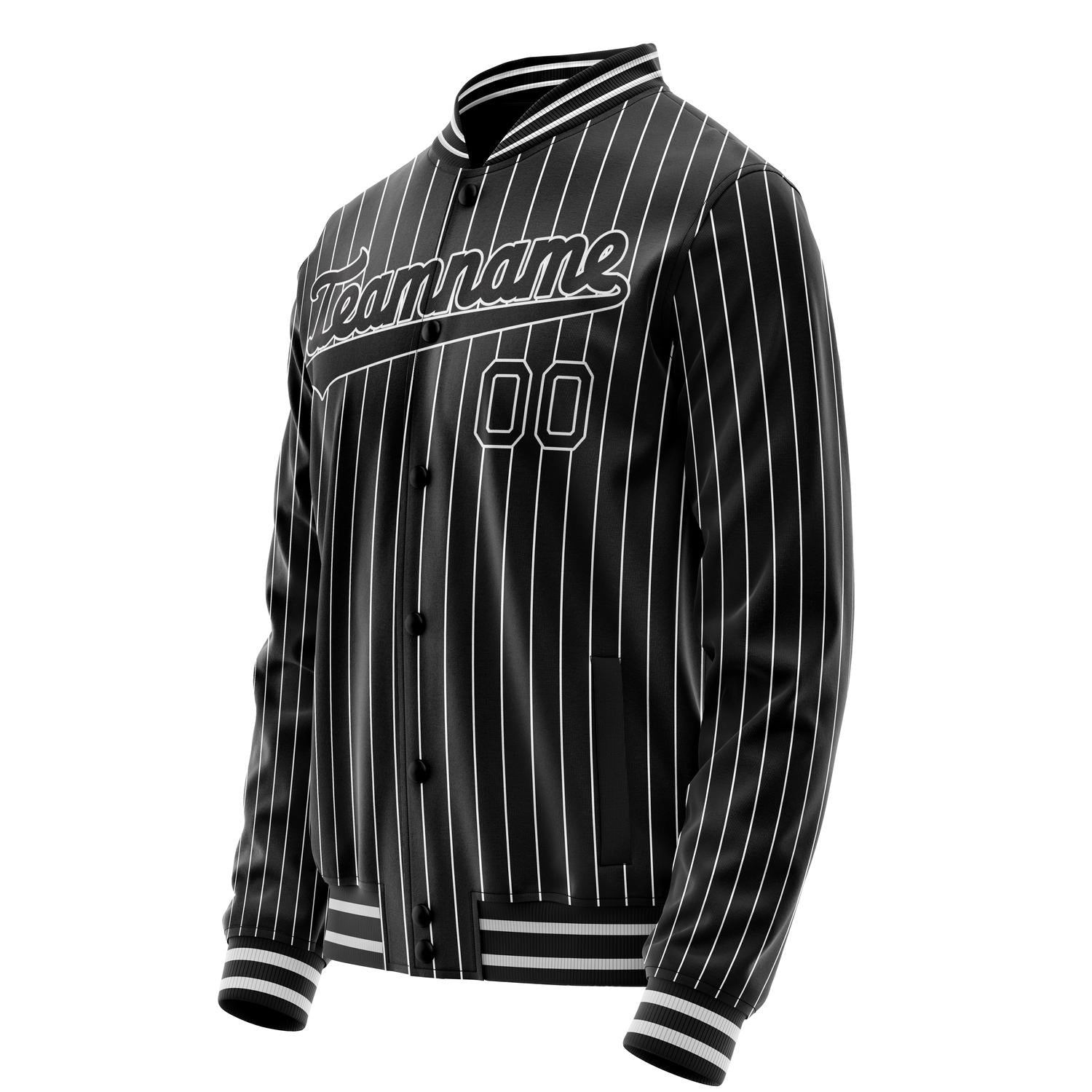 Custom Black White White Pinstripe Varsity Letterman Jacket JA02240617HF031