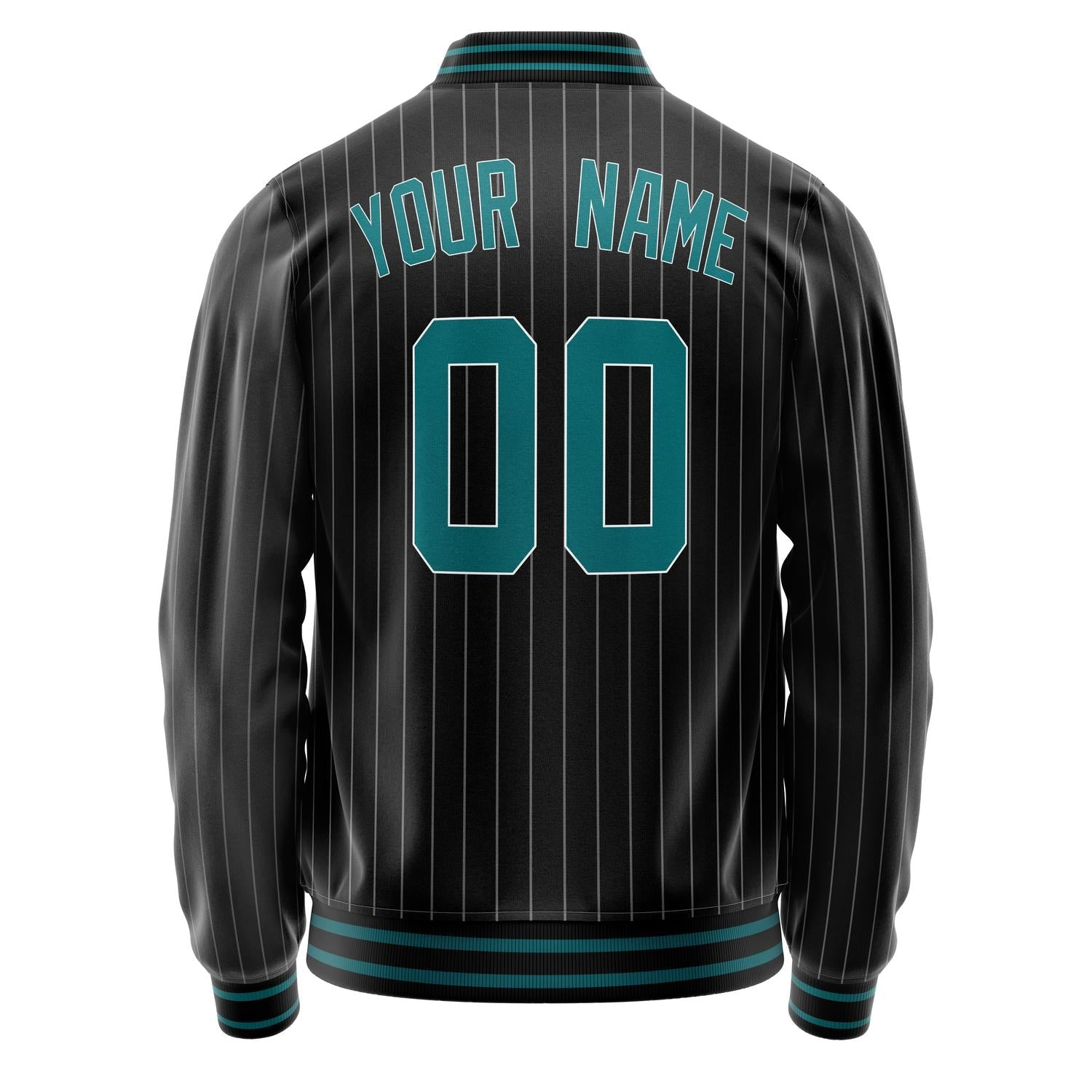 Custom Black Teal Gray Pinstripe Varsity Letterman Jacket JA02240617HF032