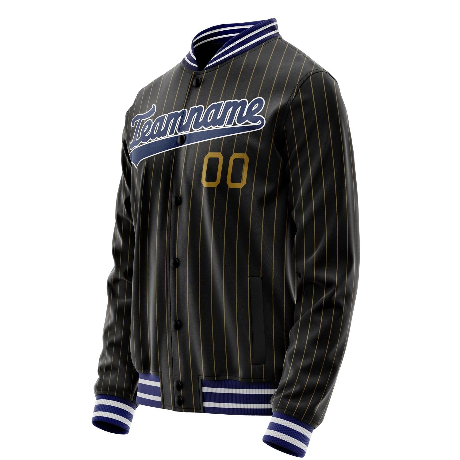 Custom Black Royal Old Gold Pinstripe Varsity Letterman Jacket JA02240617HF033