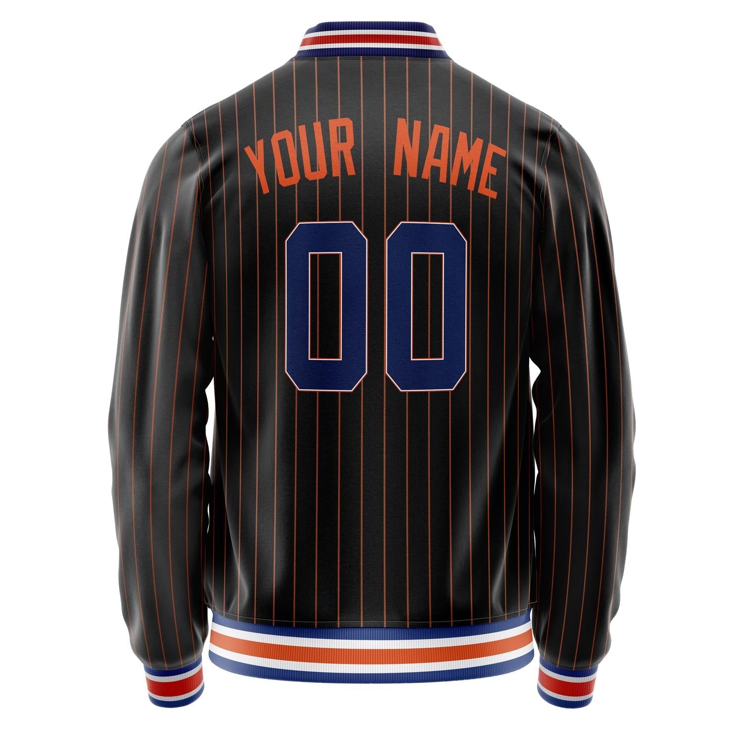 Custom Black Royal Orange Pinstripe Varsity Letterman Jacket JA02240617HF035