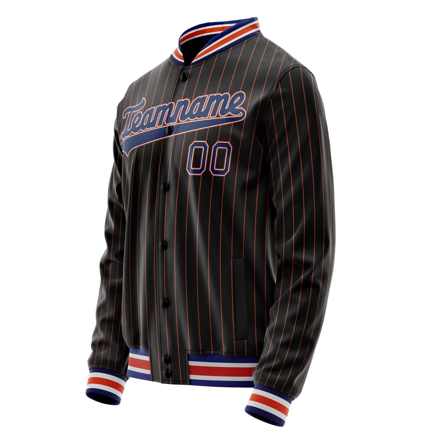 Custom Black Royal Orange Pinstripe Varsity Letterman Jacket JA02240617HF035