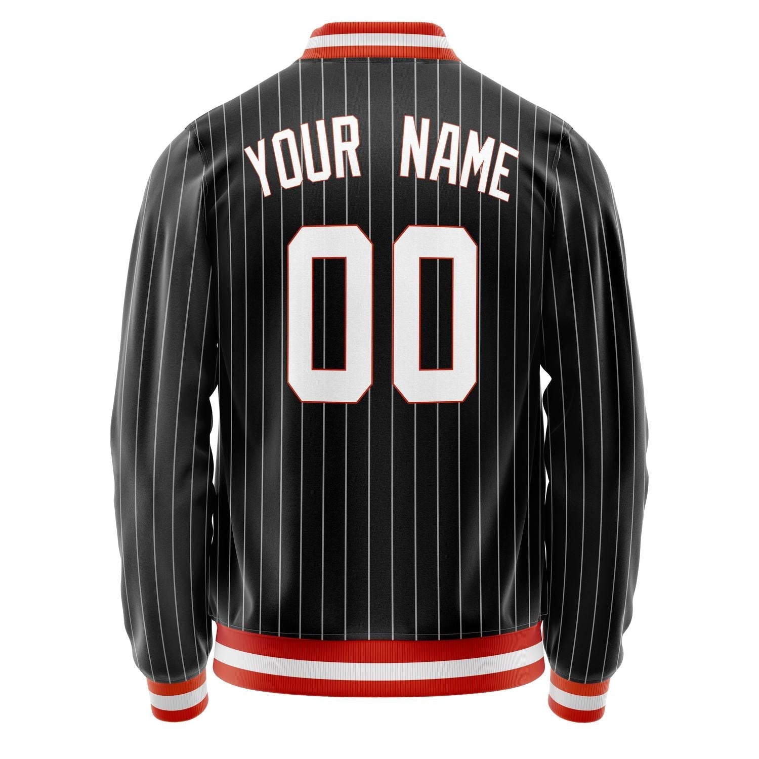 Custom Black Orange Gray Pinstripe Varsity Letterman Jacket JA02240617HF037