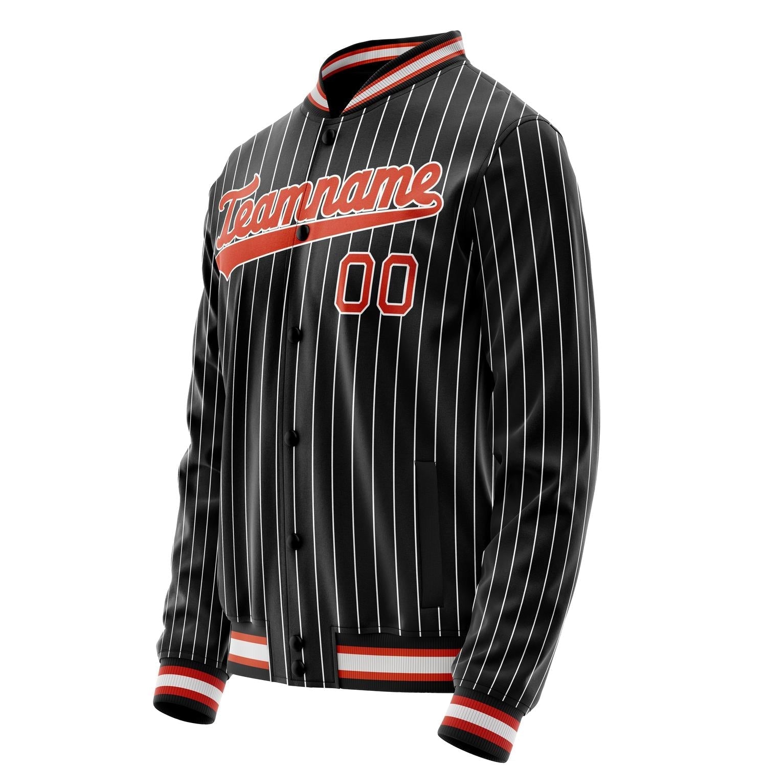 Custom Black Orange White Pinstripe Varsity Letterman Jacket JA02240617HF038