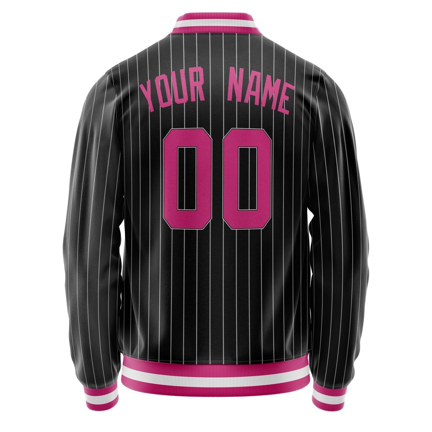 Custom Black Pink Gray Pinstripe Varsity Letterman Jacket JA02240617HF039
