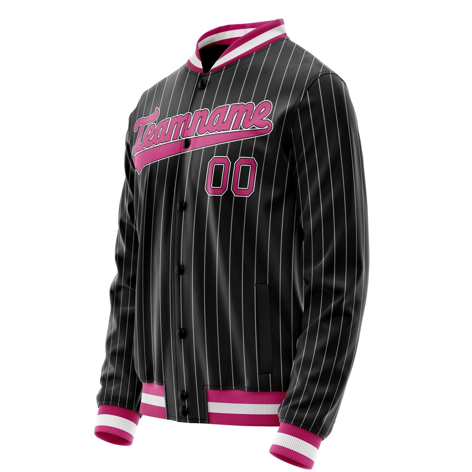 Custom Black Pink Gray Pinstripe Varsity Letterman Jacket JA02240617HF039