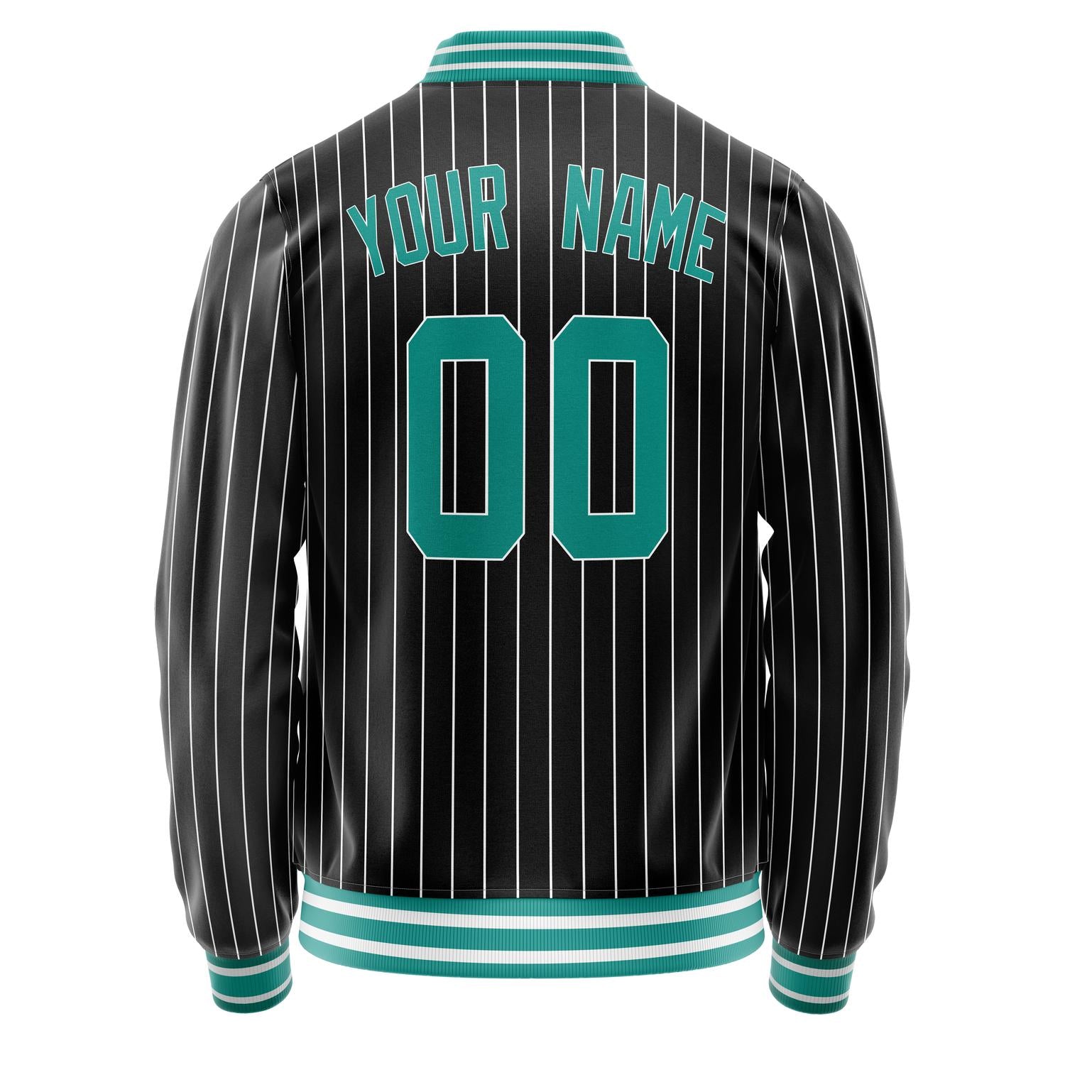 Custom Black Teal White Pinstripe Varsity Letterman Jacket JA02240617HF041