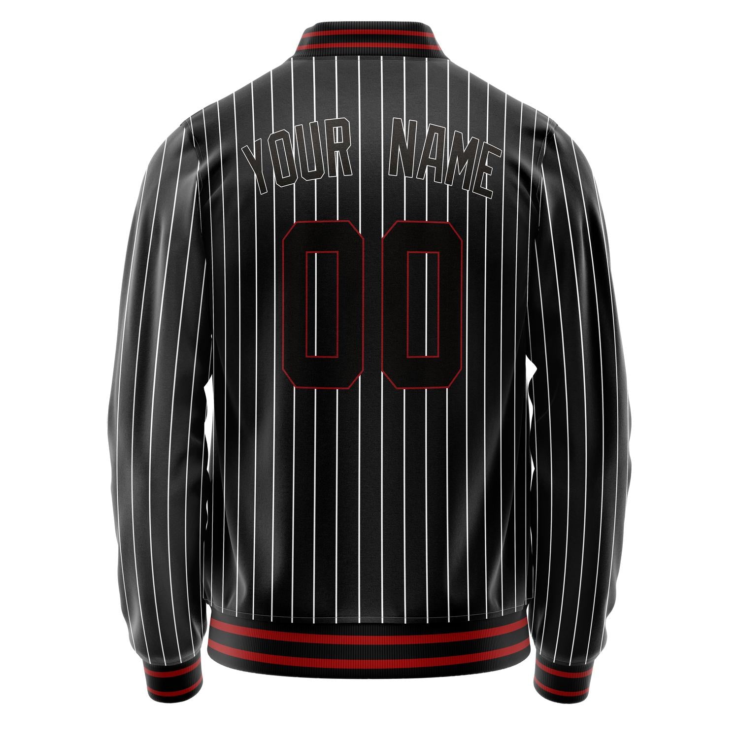Custom Black White White Pinstripe Varsity Letterman Jacket JA02240617HF043