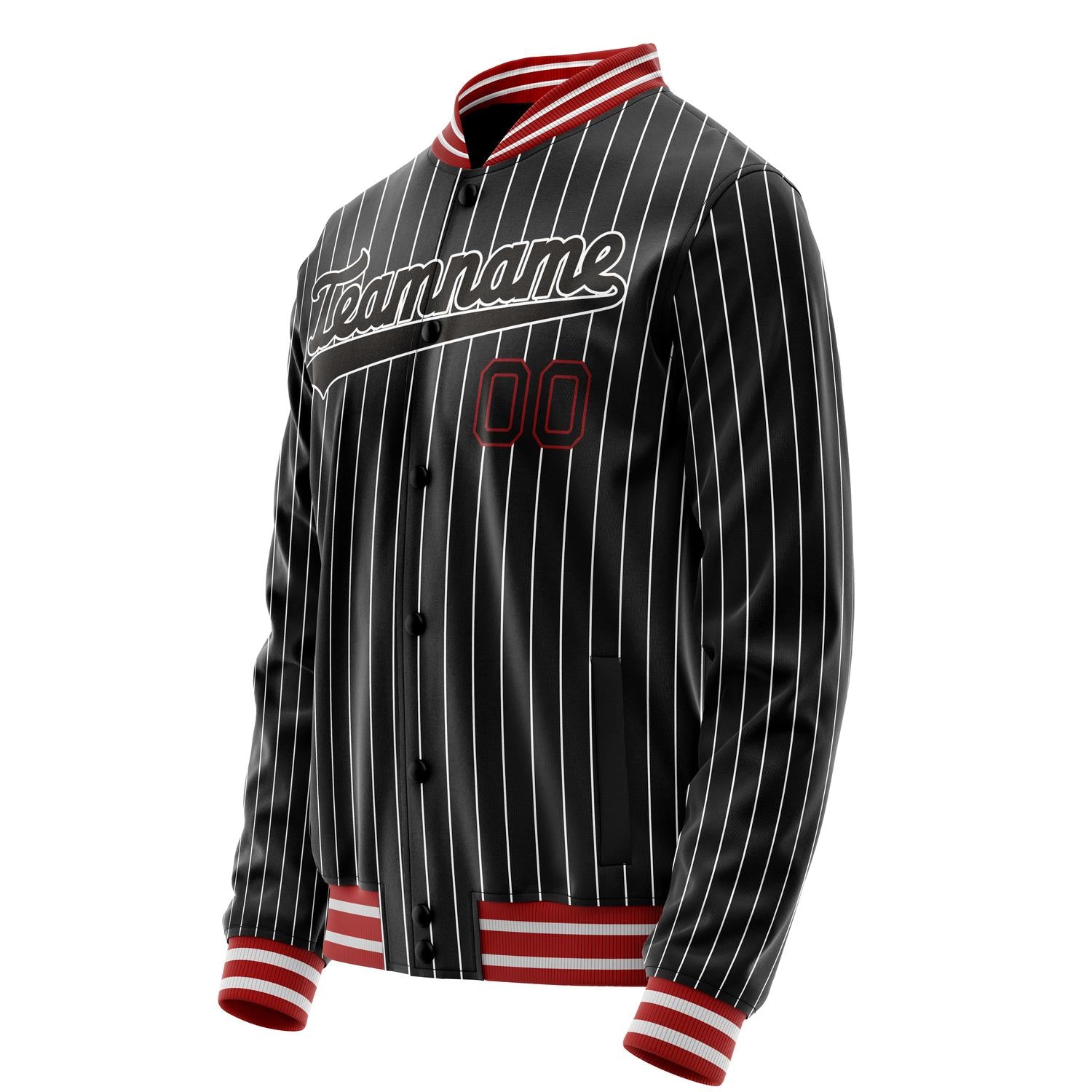 Custom Black White White Pinstripe Varsity Letterman Jacket JA02240617HF043