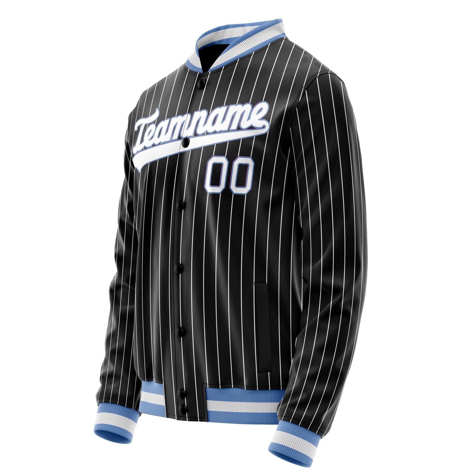 Custom Black White Gray Pinstripe Varsity Letterman Jacket JA02240617HF045