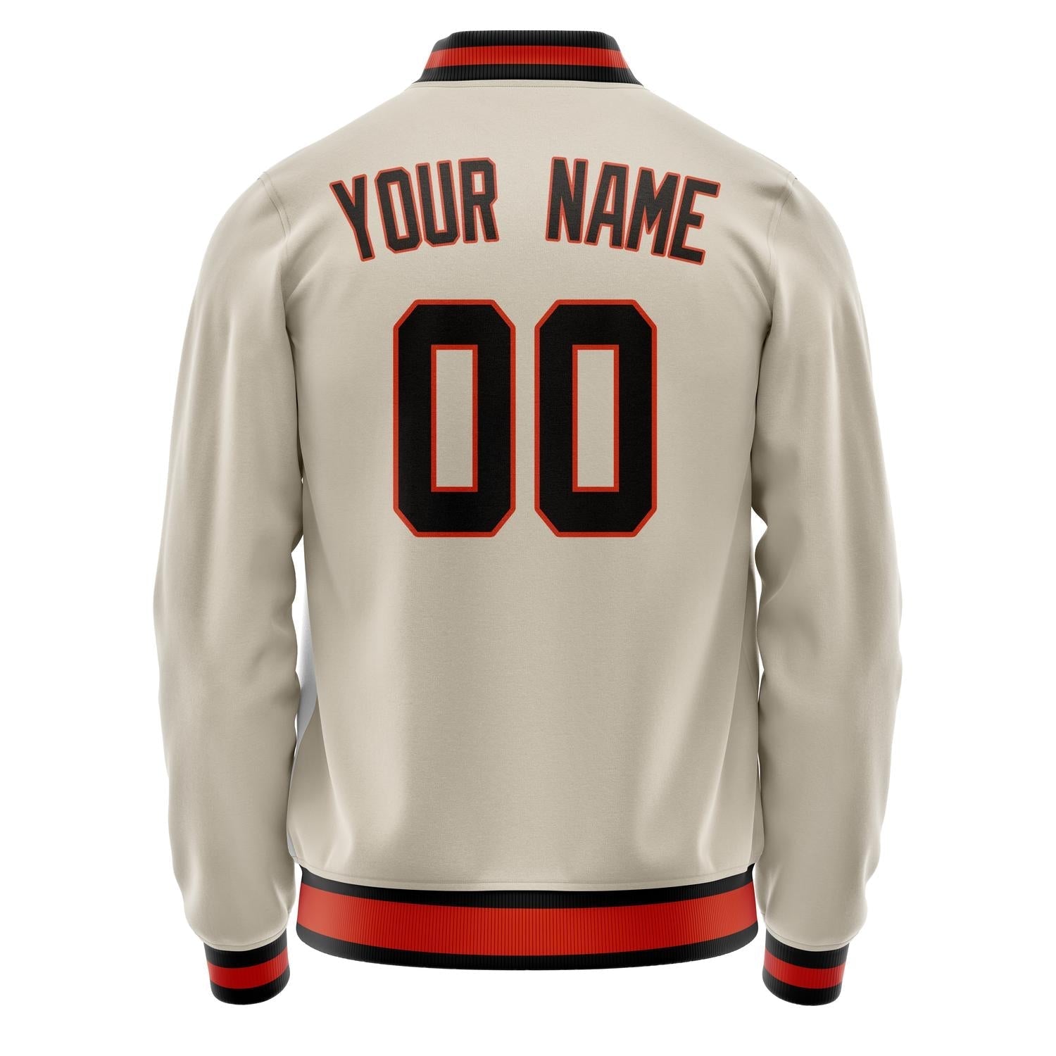 Custom Cream Black Solid Color Varsity Letterman Jacket JA02240617JC088