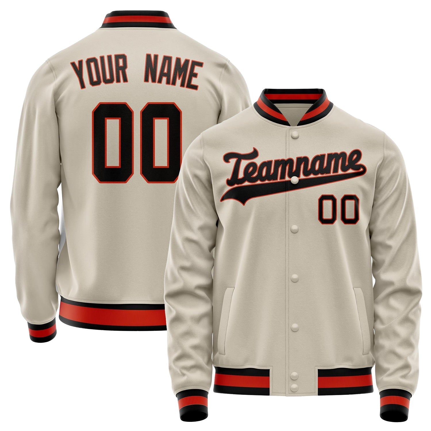 Custom Cream Black Solid Color Varsity Letterman Jacket JA02240617JC088