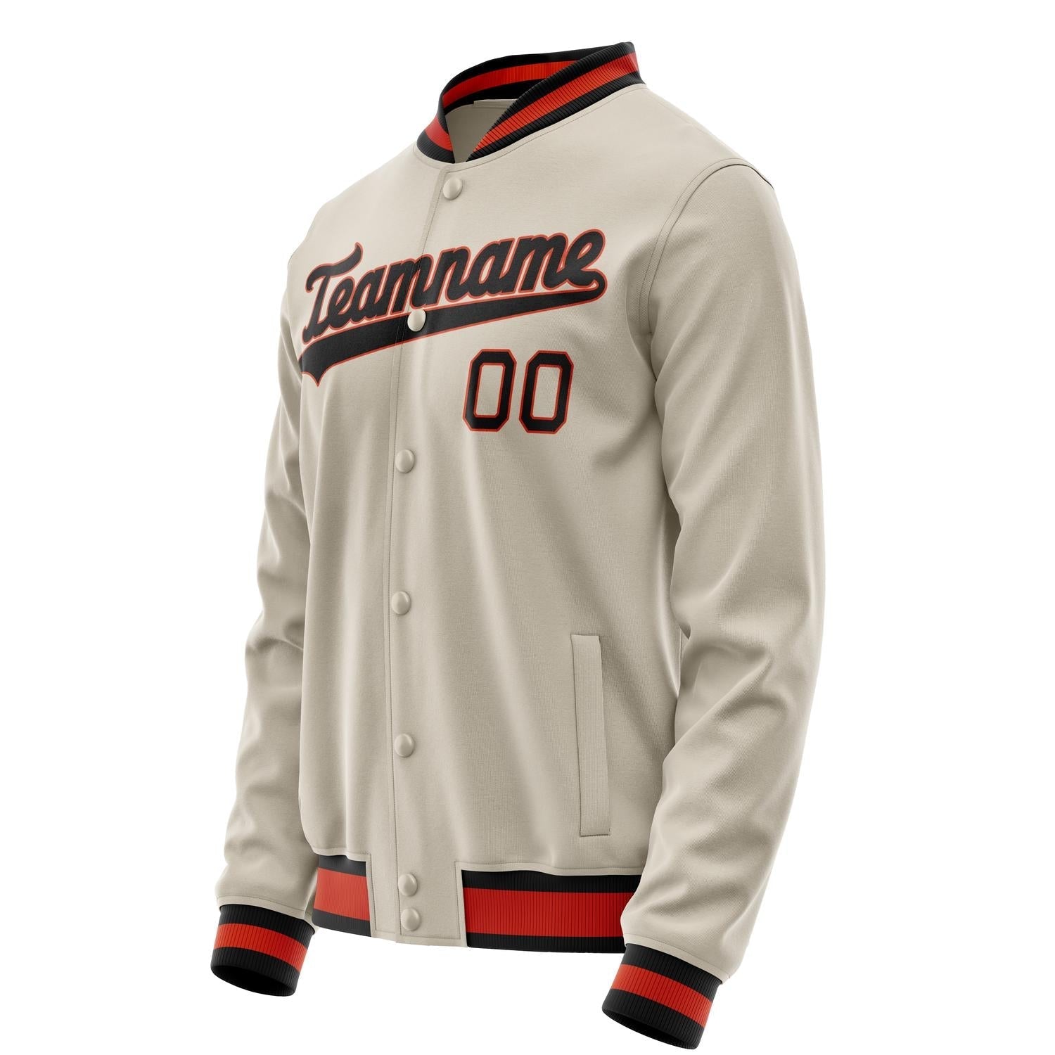 Custom Cream Black Solid Color Varsity Letterman Jacket JA02240617JC088