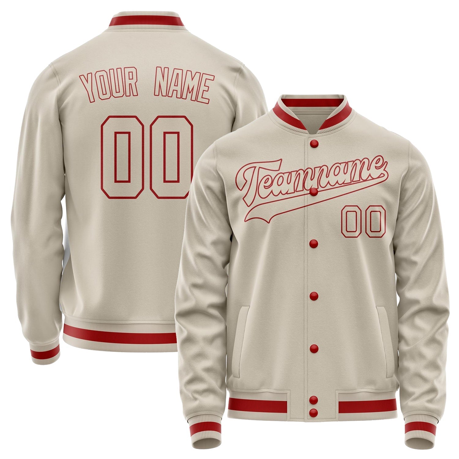 Custom Cream Red Solid Color Varsity Letterman Jacket JA02240617JC089