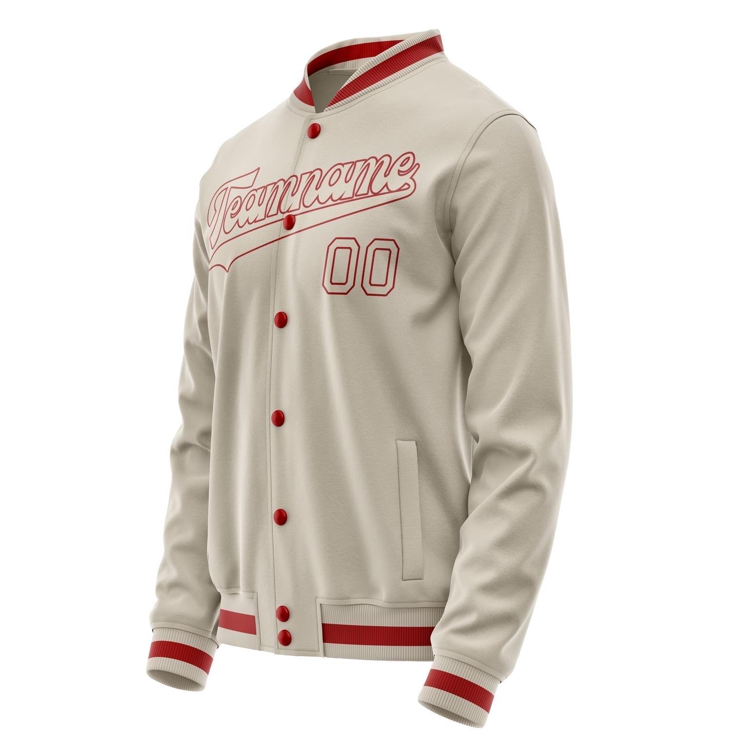 Custom Cream Red Solid Color Varsity Letterman Jacket JA02240617JC089