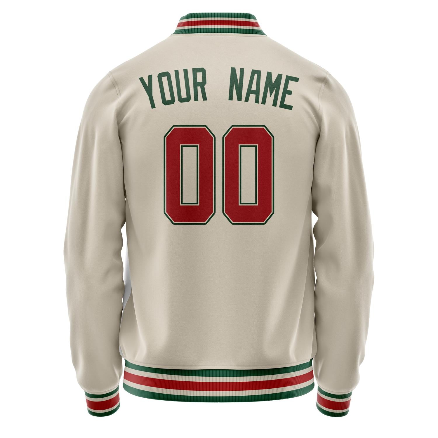 Custom Cream Kelly-Green Solid Color Varsity Letterman Jacket JA02240617JC090