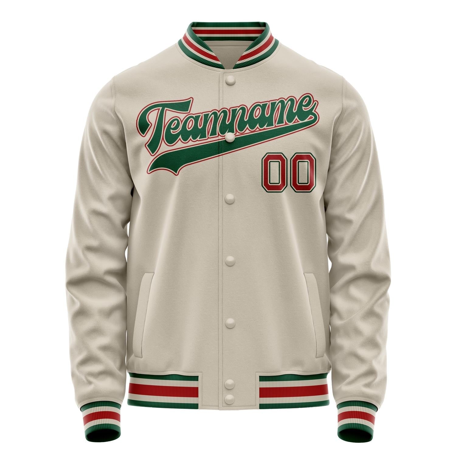 Custom Cream Kelly-Green Solid Color Varsity Letterman Jacket JA02240617JC090