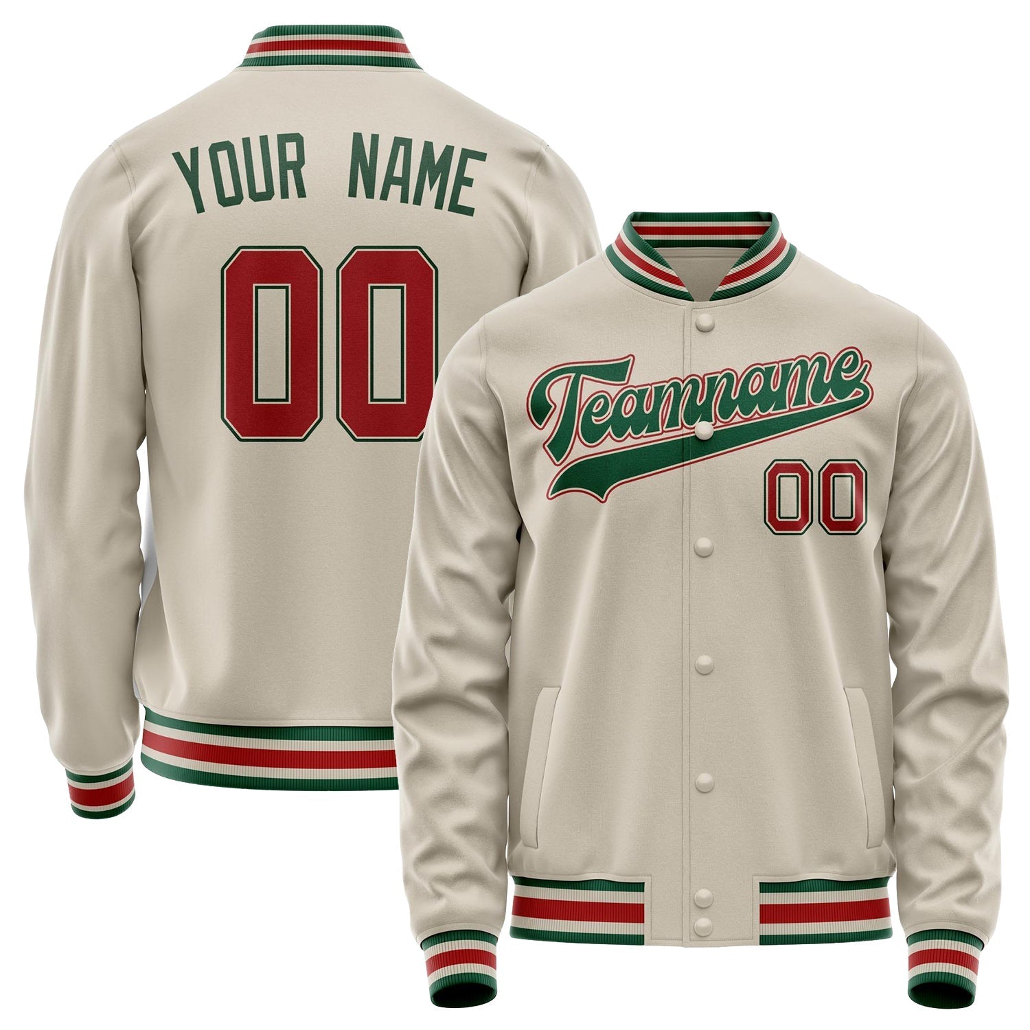 Custom Cream Kelly-Green Solid Color Varsity Letterman Jacket JA02240617JC090