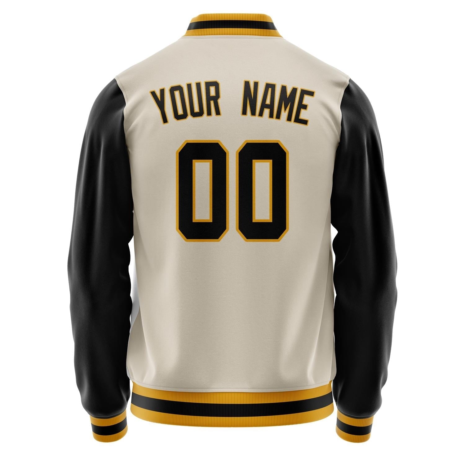 Custom Cream Black Solid Color Varsity Letterman Jacket JA02240617JC091