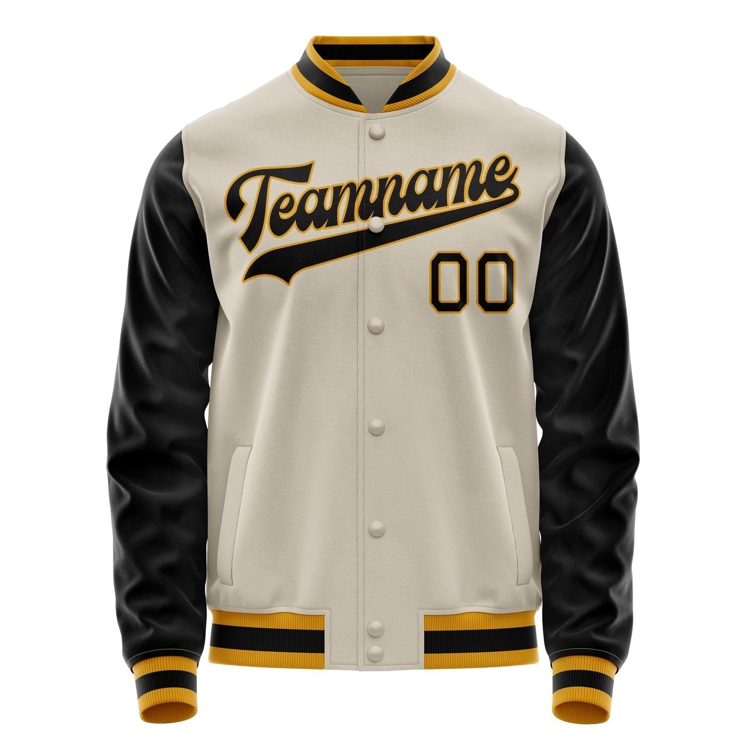 Custom Cream Black Solid Color Varsity Letterman Jacket JA02240617JC091