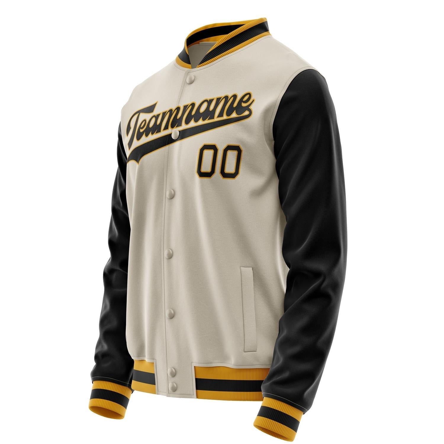 Custom Cream Black Solid Color Varsity Letterman Jacket JA02240617JC091