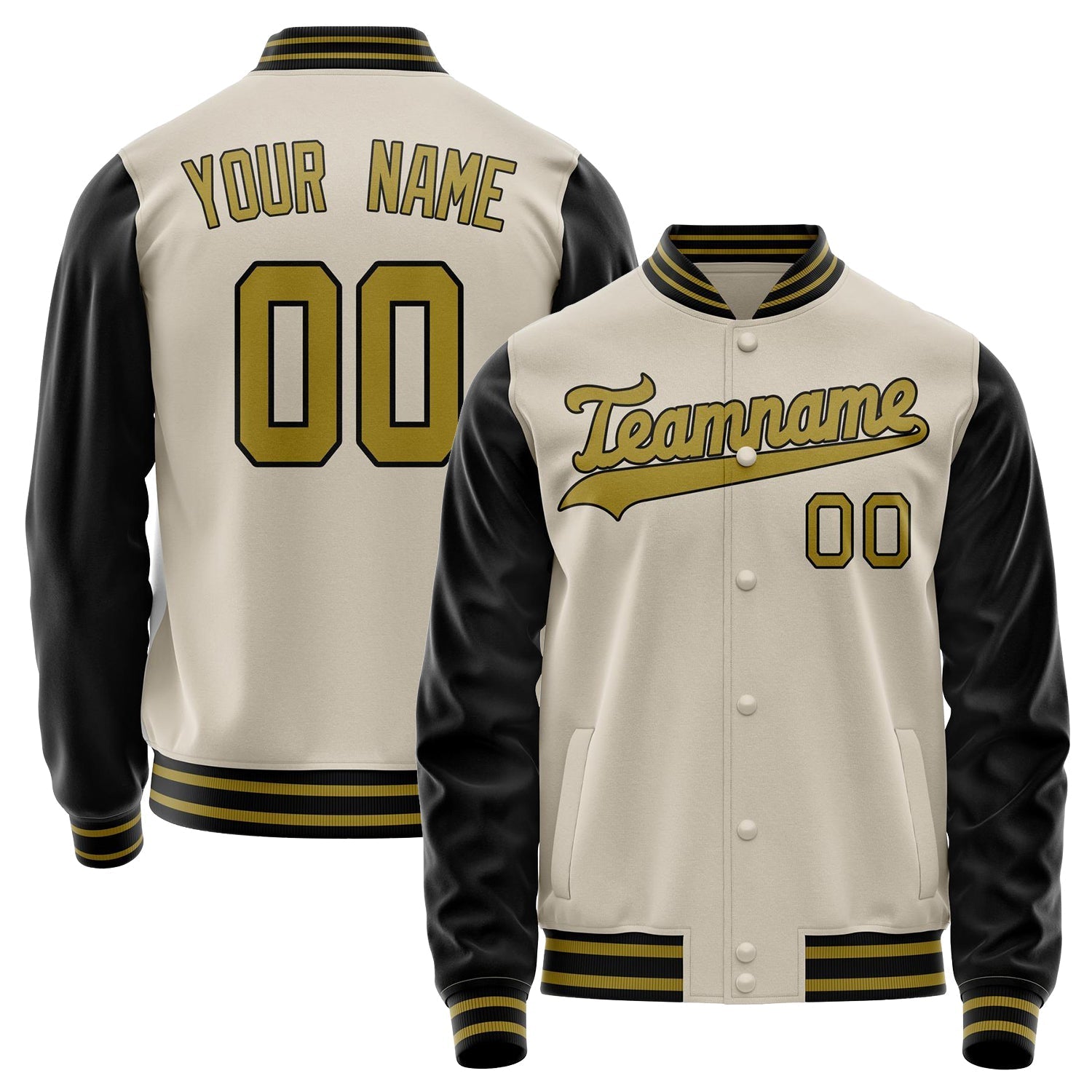 Custom Cream Black Solid Color Varsity Letterman Jacket JA02240617JC092