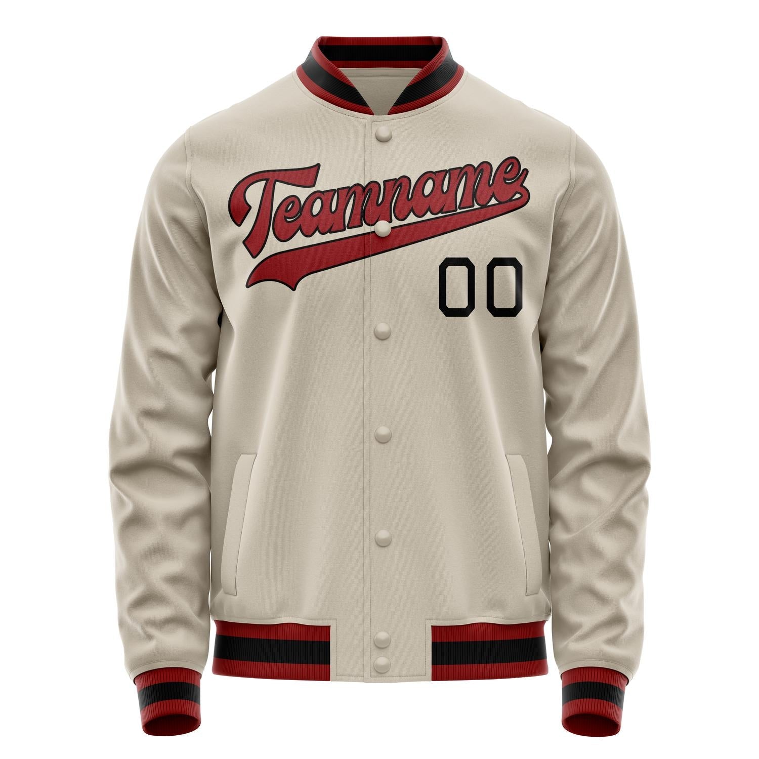 Custom Cream Red Solid Color Varsity Letterman Jacket JA02240617JC093