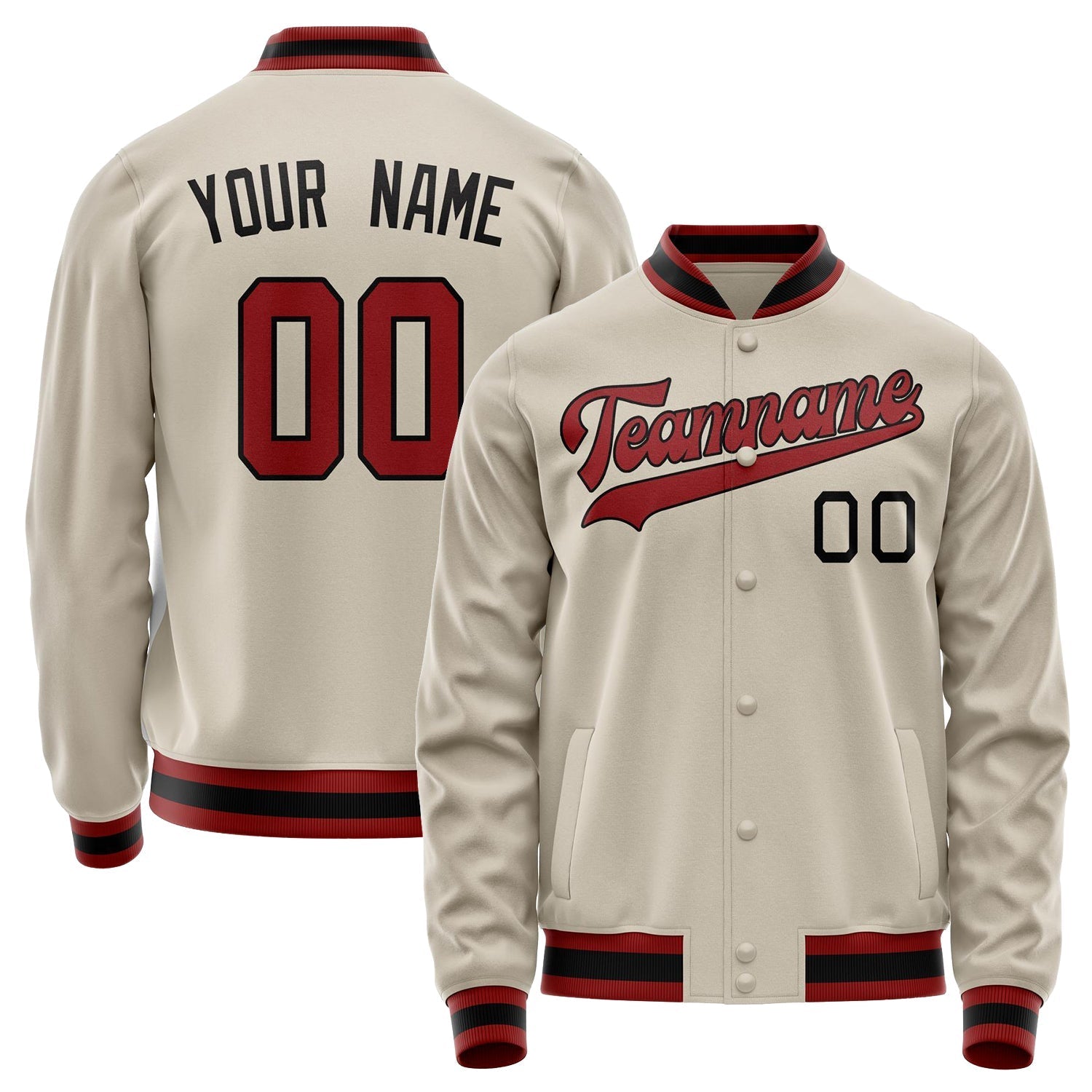 Custom Cream Red Solid Color Varsity Letterman Jacket JA02240617JC093