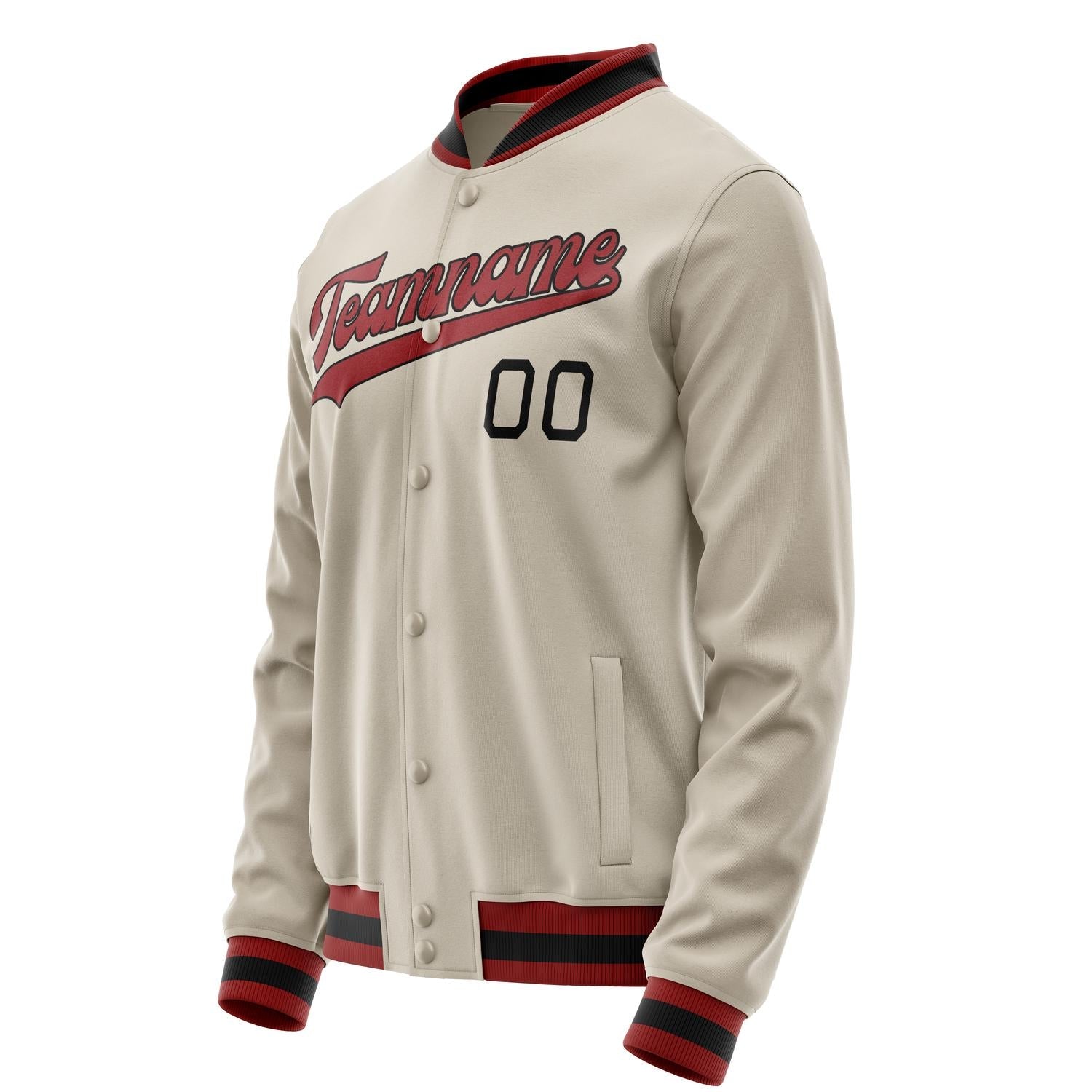 Custom Cream Red Solid Color Varsity Letterman Jacket JA02240617JC093