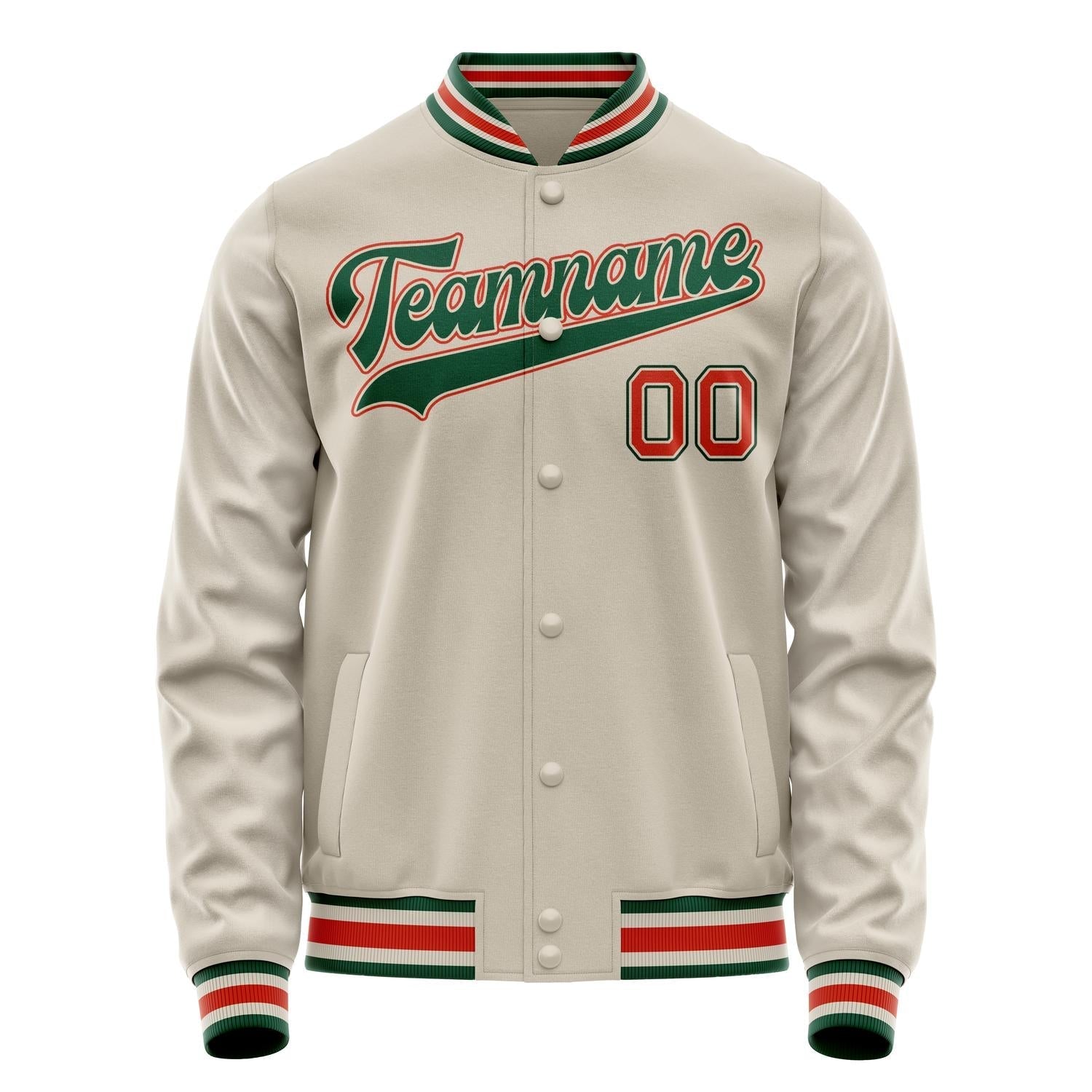 Custom Cream Kelly-Green Solid Color Varsity Letterman Jacket JA02240617JC094