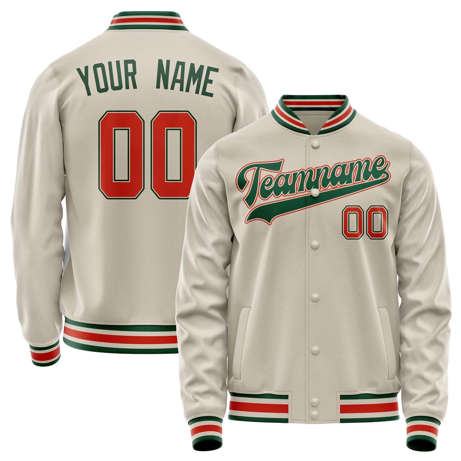 Custom Cream Kelly-Green Solid Color Varsity Letterman Jacket JA02240617JC094
