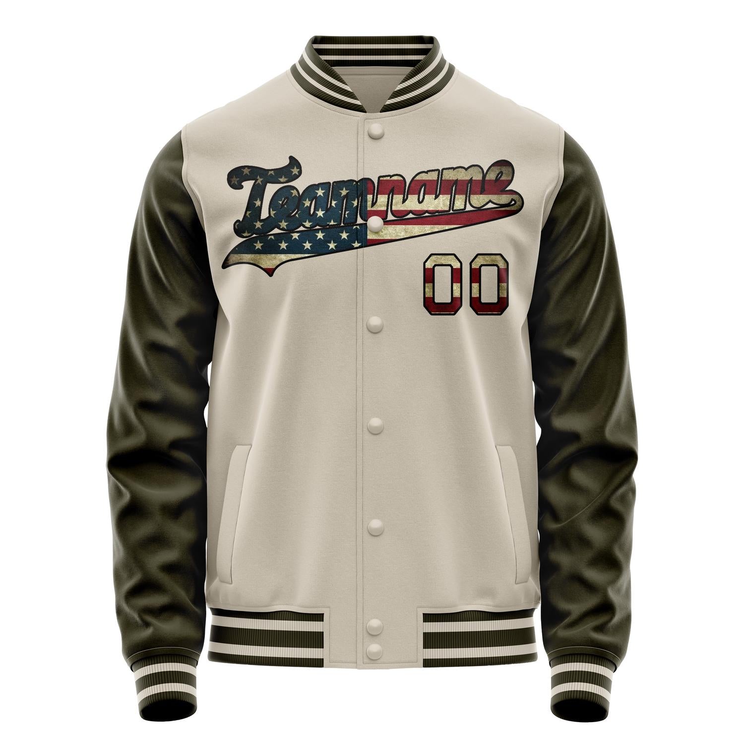 Custom Cream Vintage-Usa-Flag Solid Color Varsity Letterman Jacket JA02240617JC095