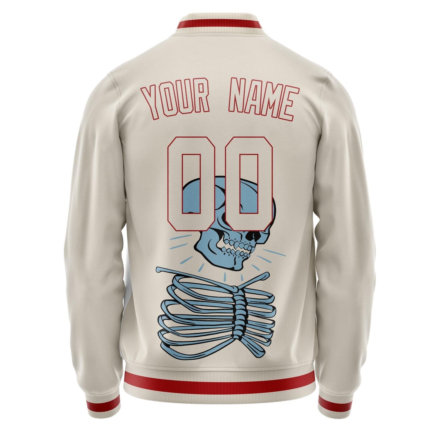 Custom Cream Red 3D Pattern Skull Varsity Letterman Jacket JA02240617JC096