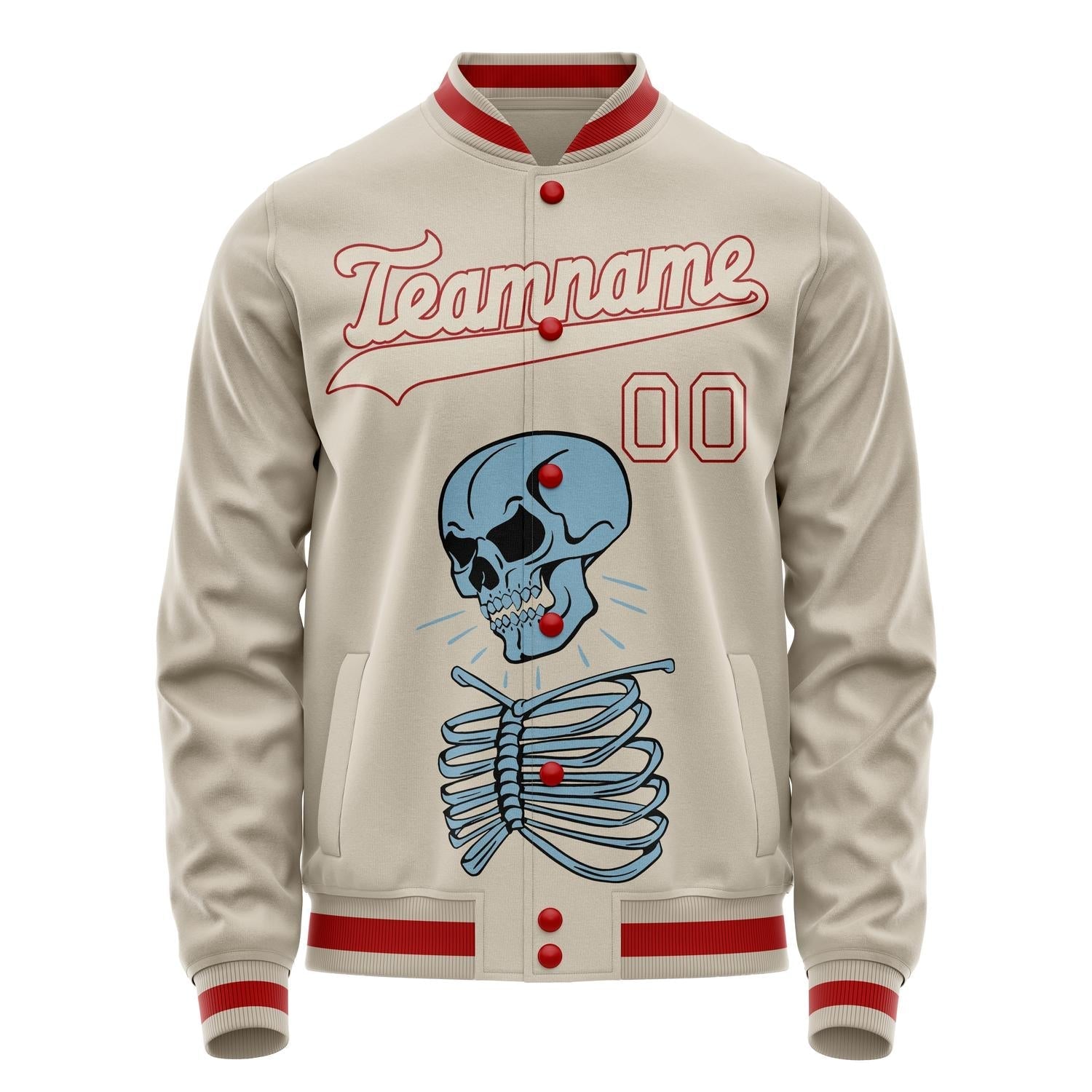 Custom Cream Red 3D Pattern Skull Varsity Letterman Jacket JA02240617JC096