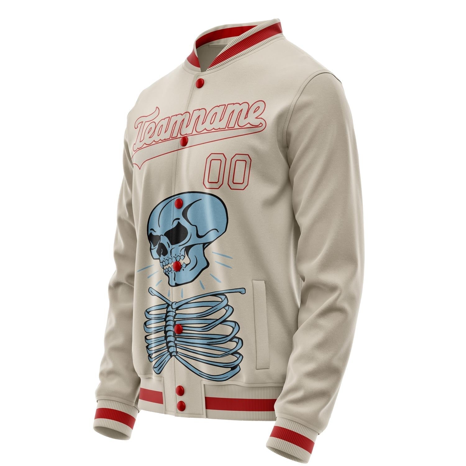 Custom Cream Red 3D Pattern Skull Varsity Letterman Jacket JA02240617JC096