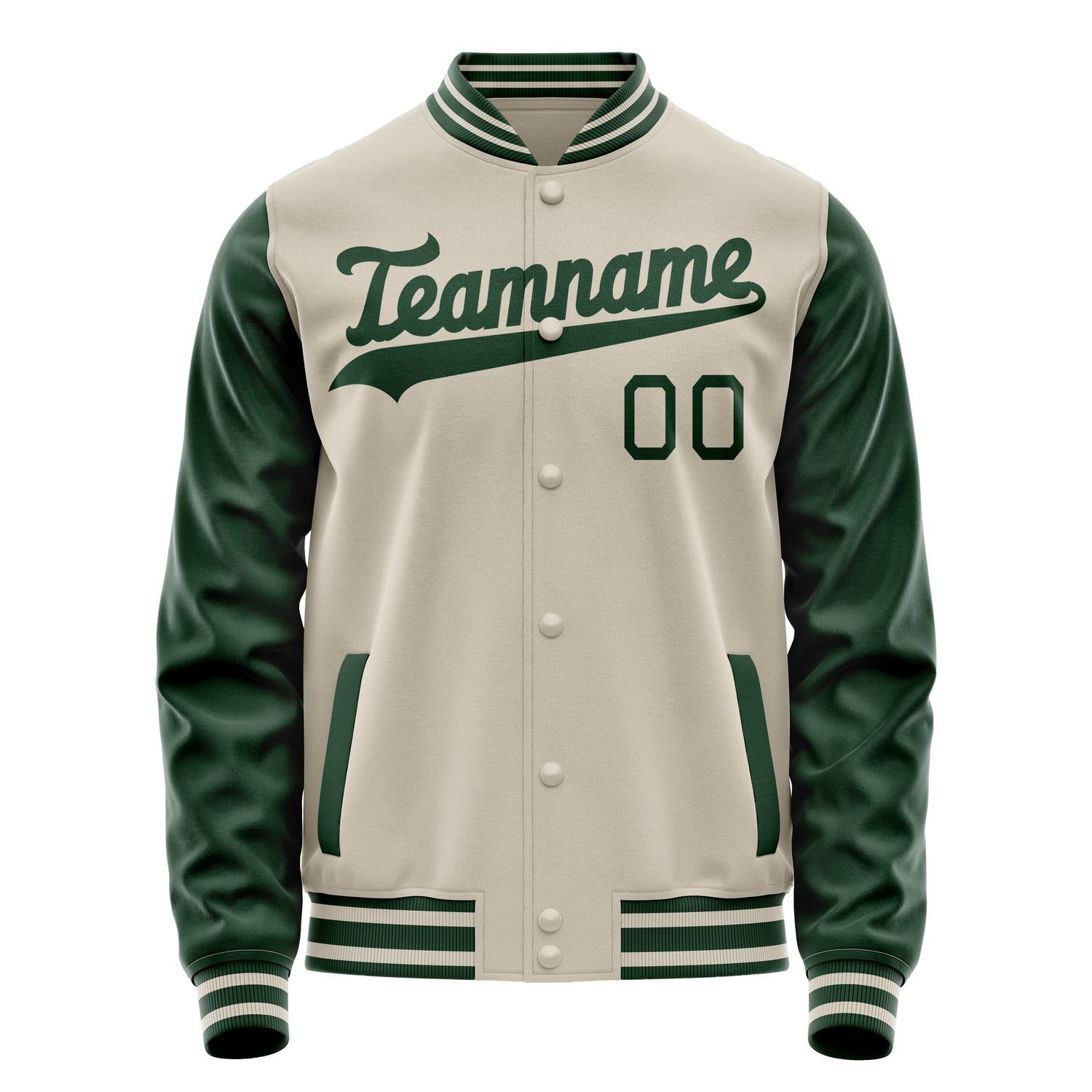 Custom Cream Kelly-Green Solid Color Varsity Letterman Jacket JA02240617JC097