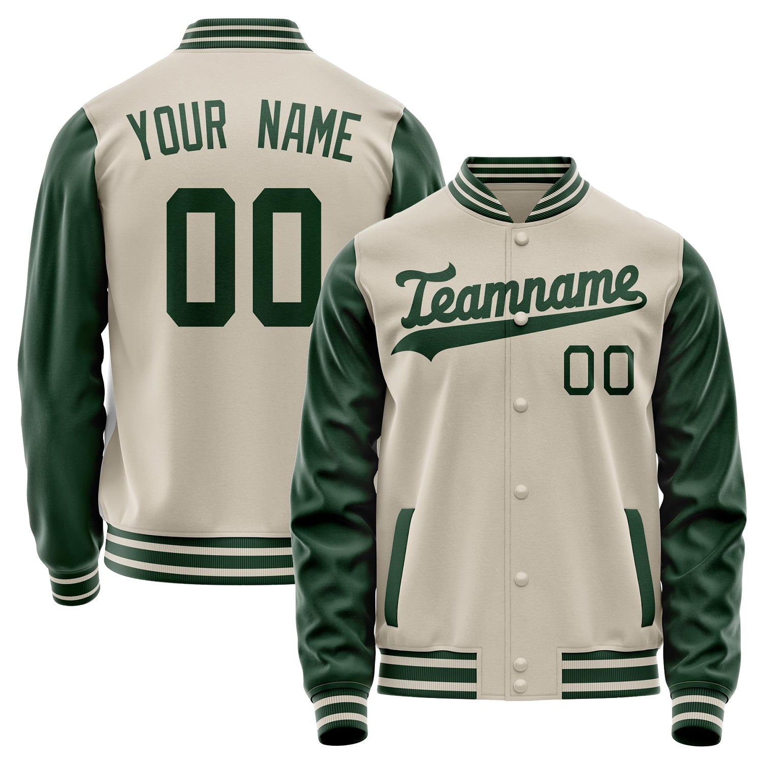 Custom Cream Kelly-Green Solid Color Varsity Letterman Jacket JA02240617JC097