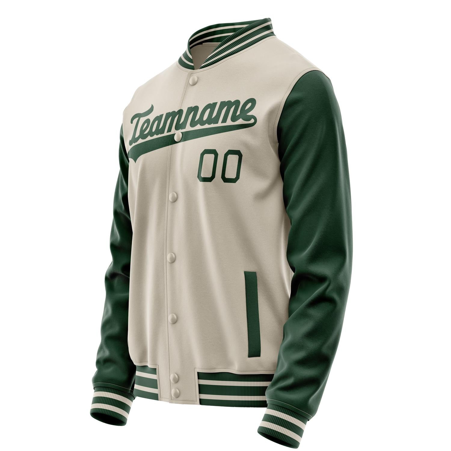 Custom Cream Kelly-Green Solid Color Varsity Letterman Jacket JA02240617JC097