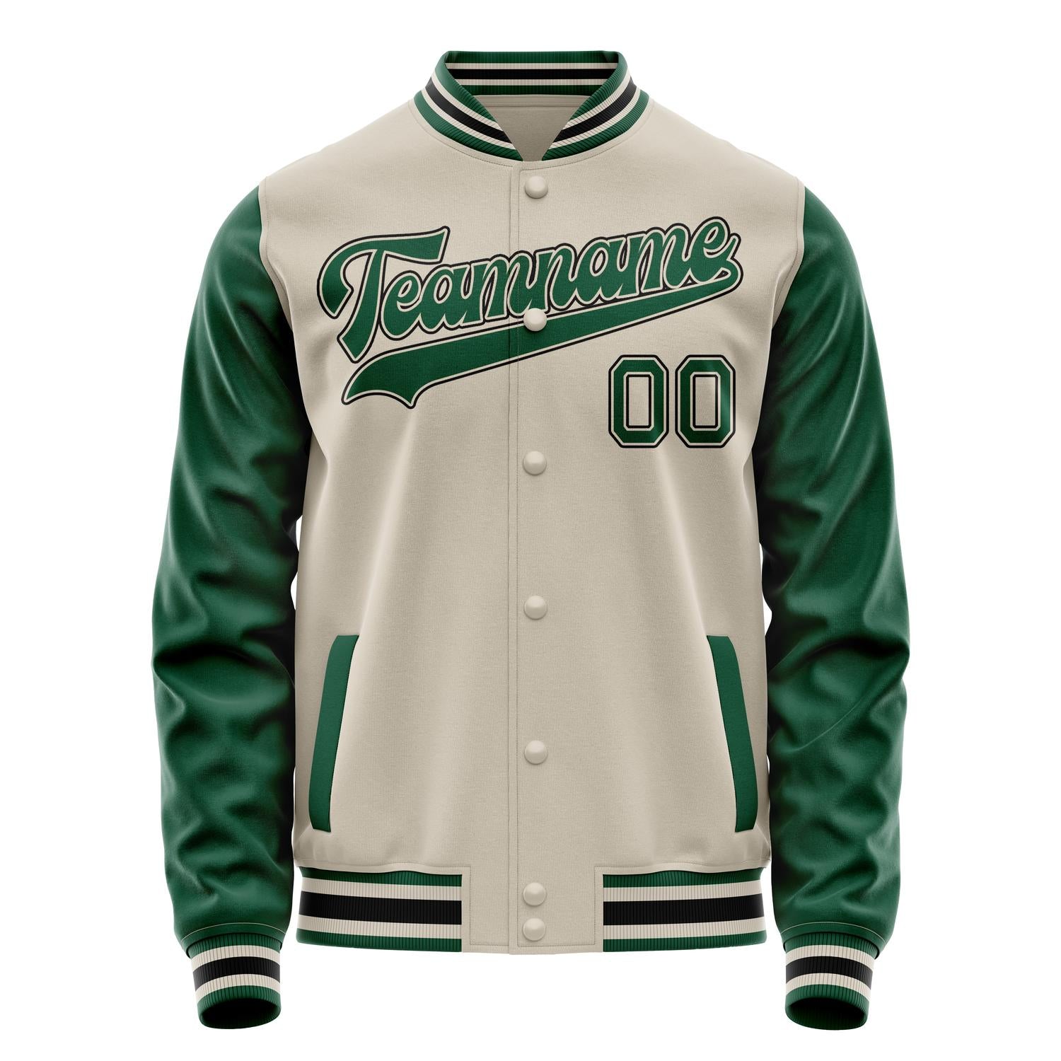 Custom Cream Kelly-Green Solid Color Varsity Letterman Jacket JA02240617JC098