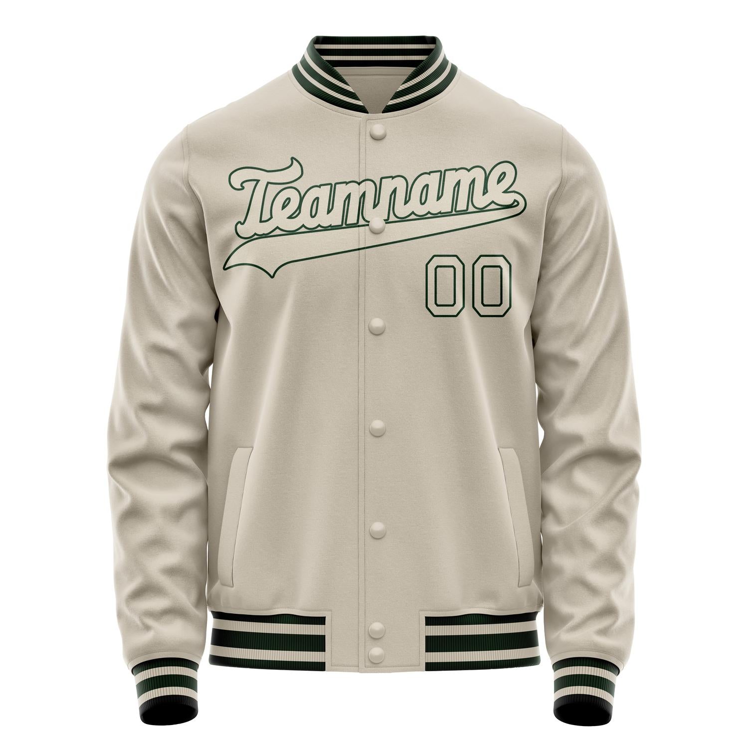 Custom Cream Kelly-Green Solid Color Varsity Letterman Jacket JA02240617JC099