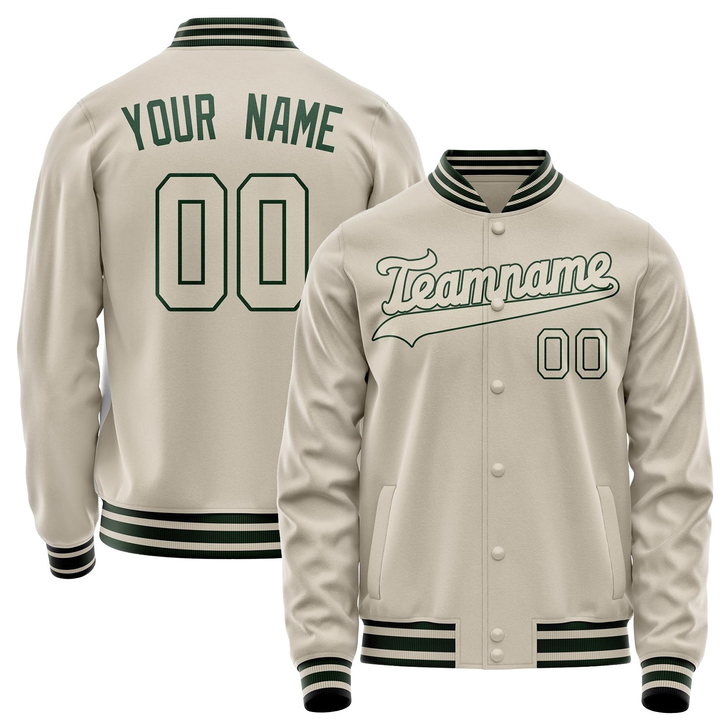 Custom Cream Kelly-Green Solid Color Varsity Letterman Jacket JA02240617JC099