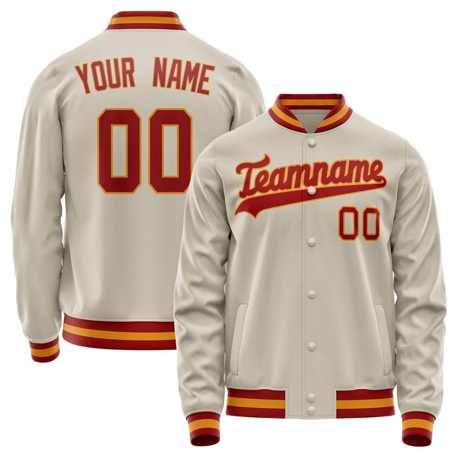 Custom Cream Orange Solid Color Varsity Letterman Jacket JA02240617JC101