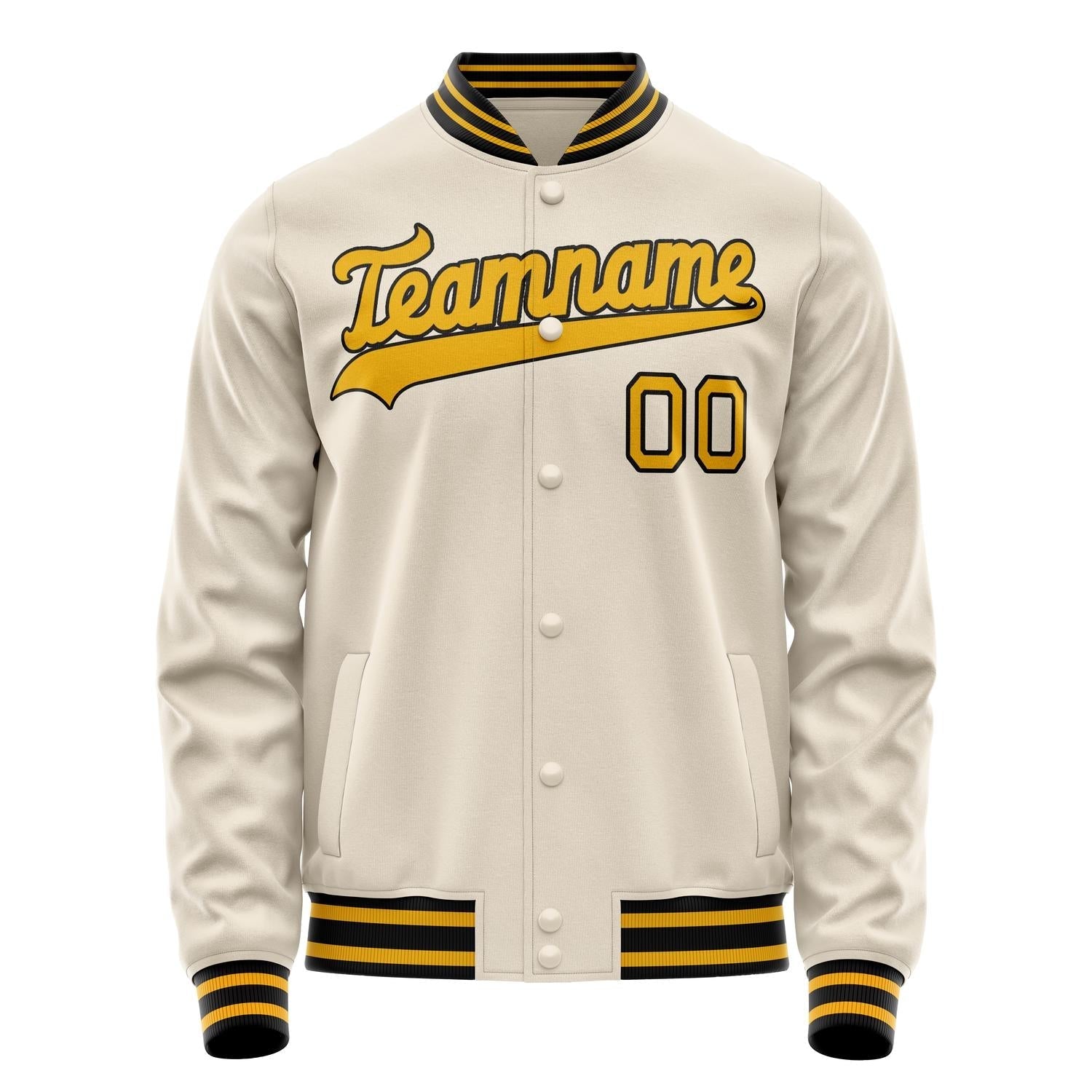 Custom Cream Gold Solid Color Varsity Letterman Jacket JA02240617JC102