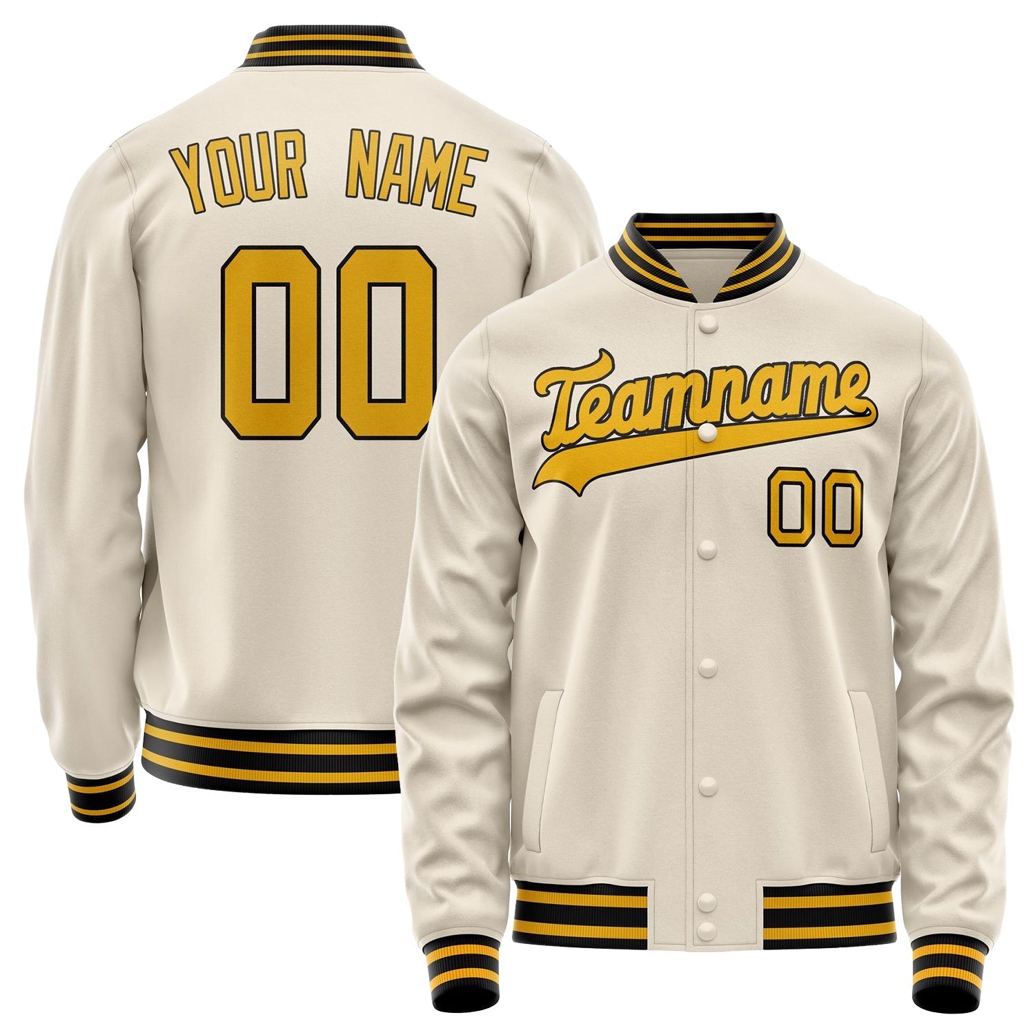 Custom Cream Gold Solid Color Varsity Letterman Jacket JA02240617JC102