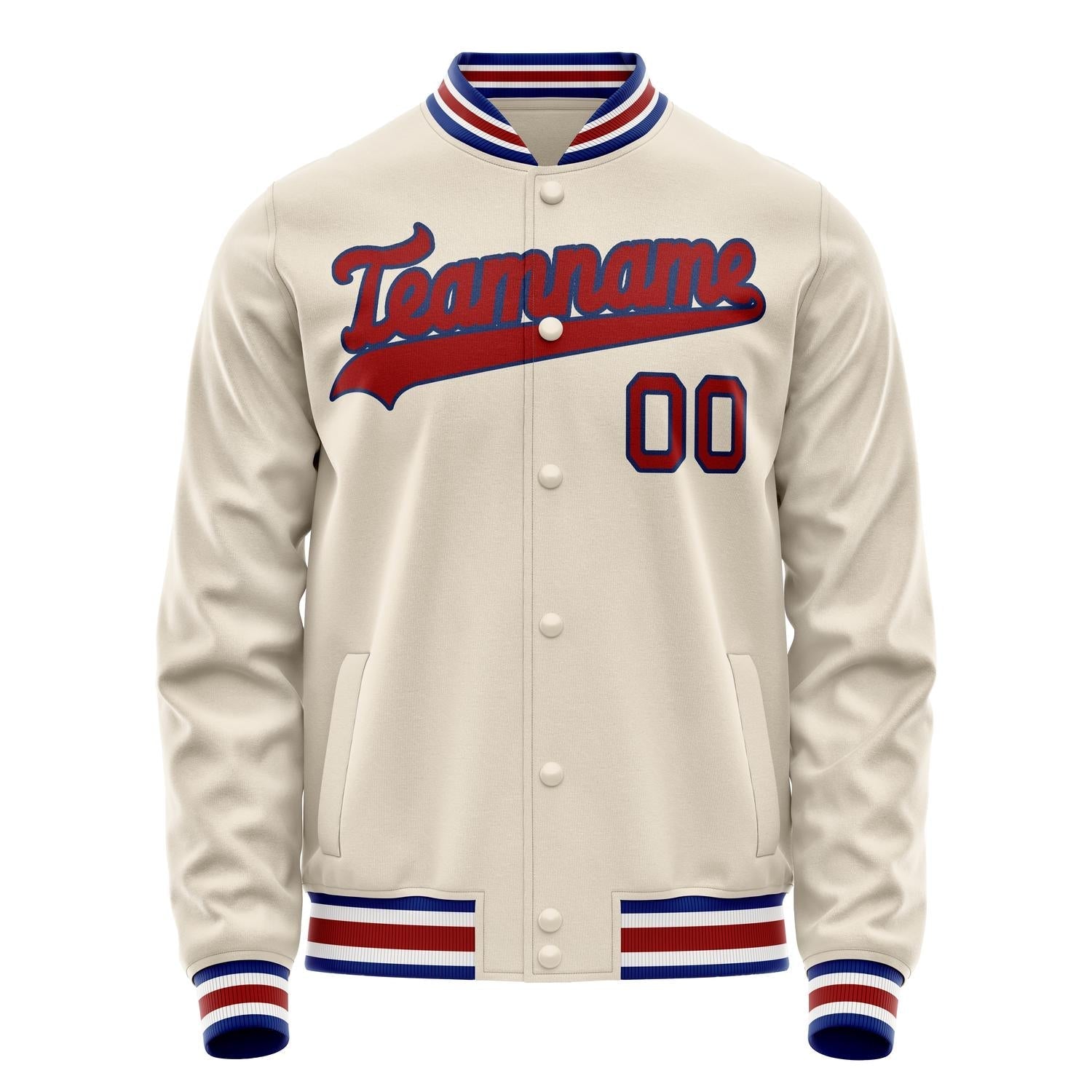Custom Cream Red Solid Color Varsity Letterman Jacket JA02240617JC103