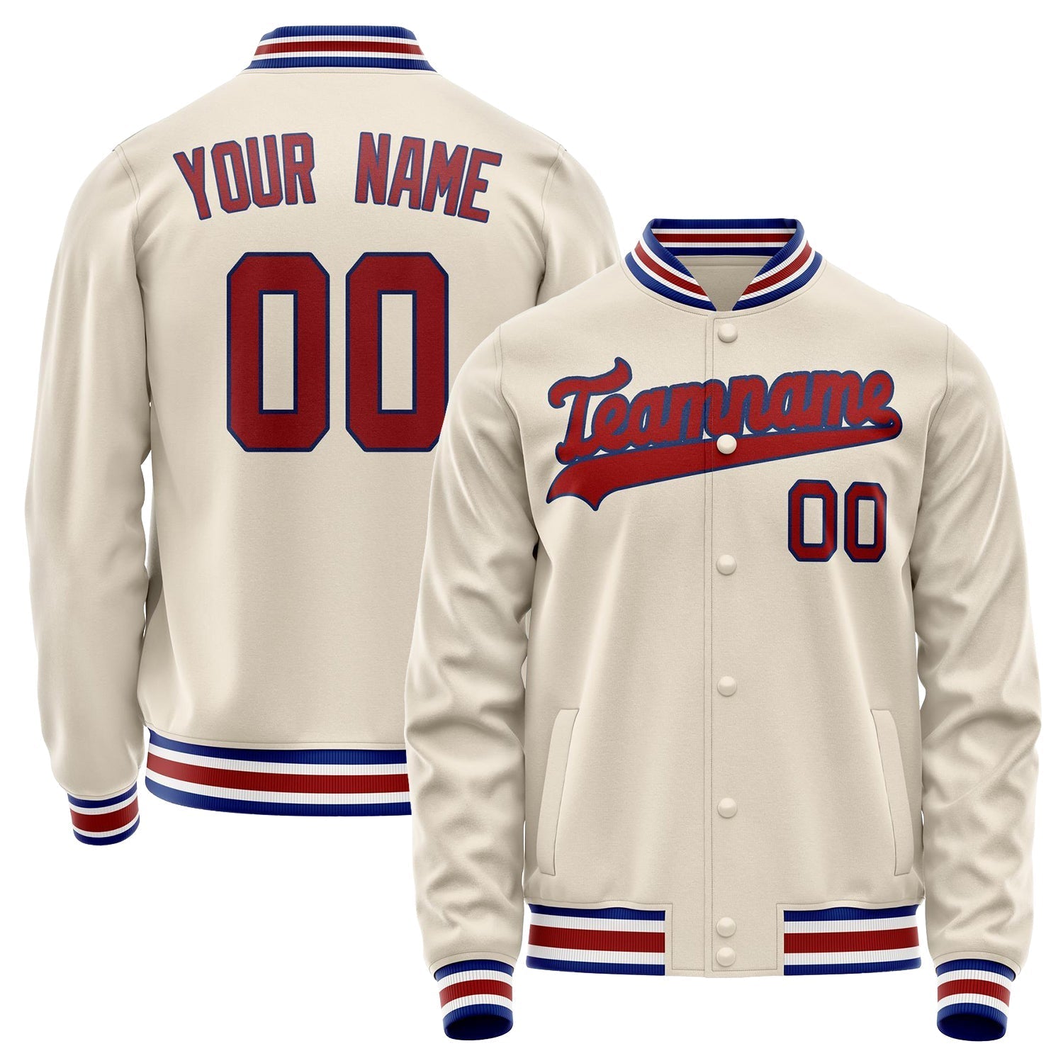 Custom Cream Red Solid Color Varsity Letterman Jacket JA02240617JC103