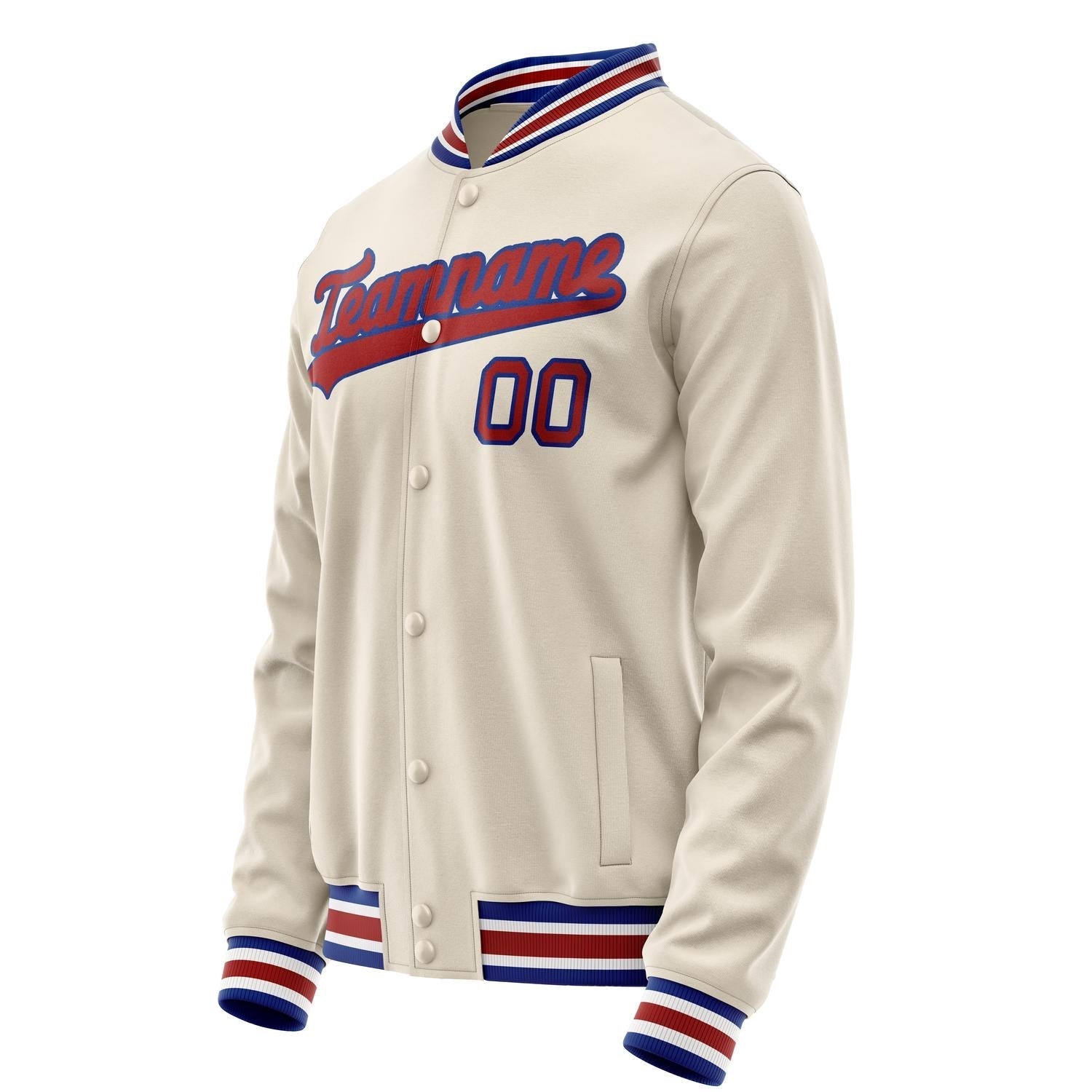 Custom Cream Red Solid Color Varsity Letterman Jacket JA02240617JC103