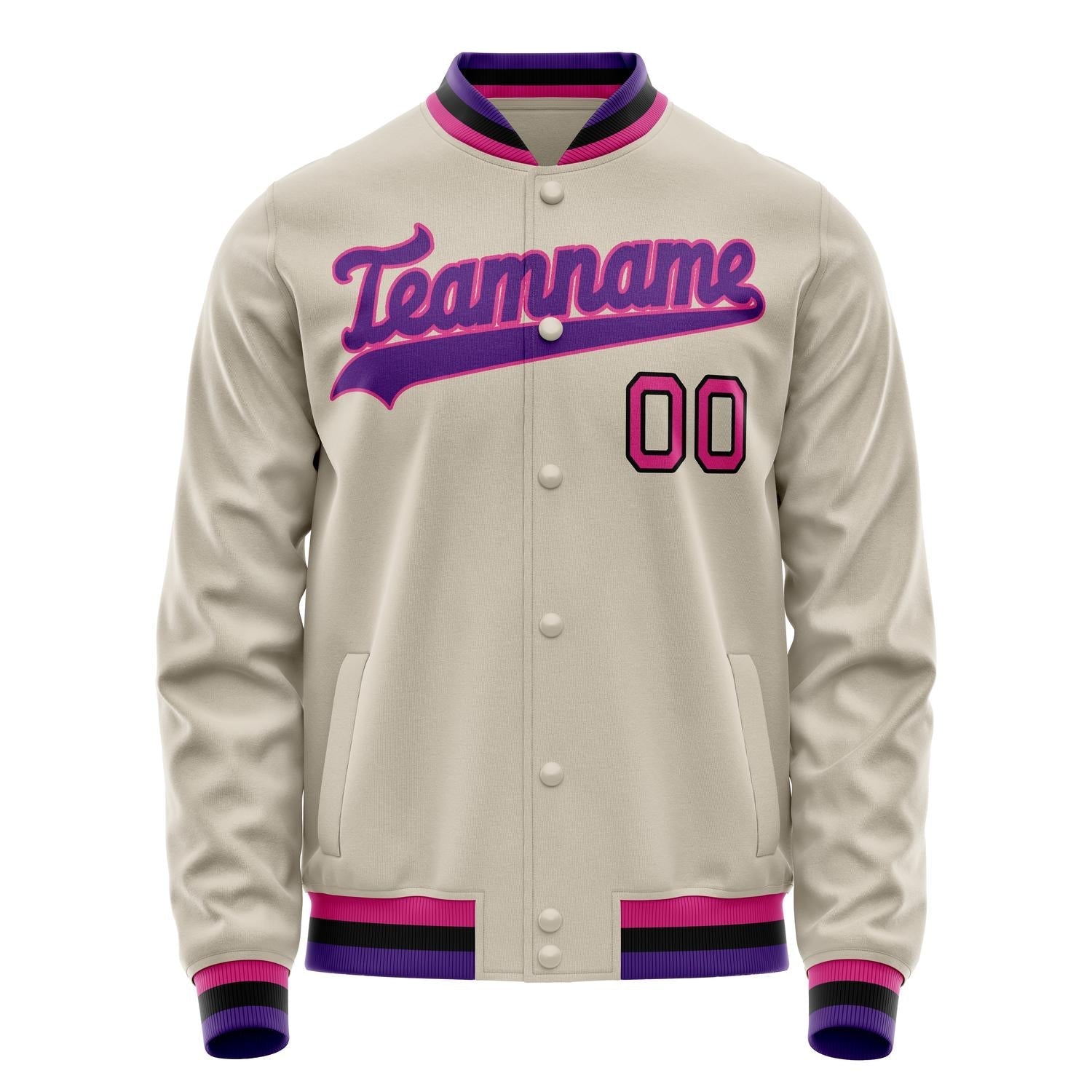 Custom Cream Purple Solid Color Varsity Letterman Jacket JA02240617JC104
