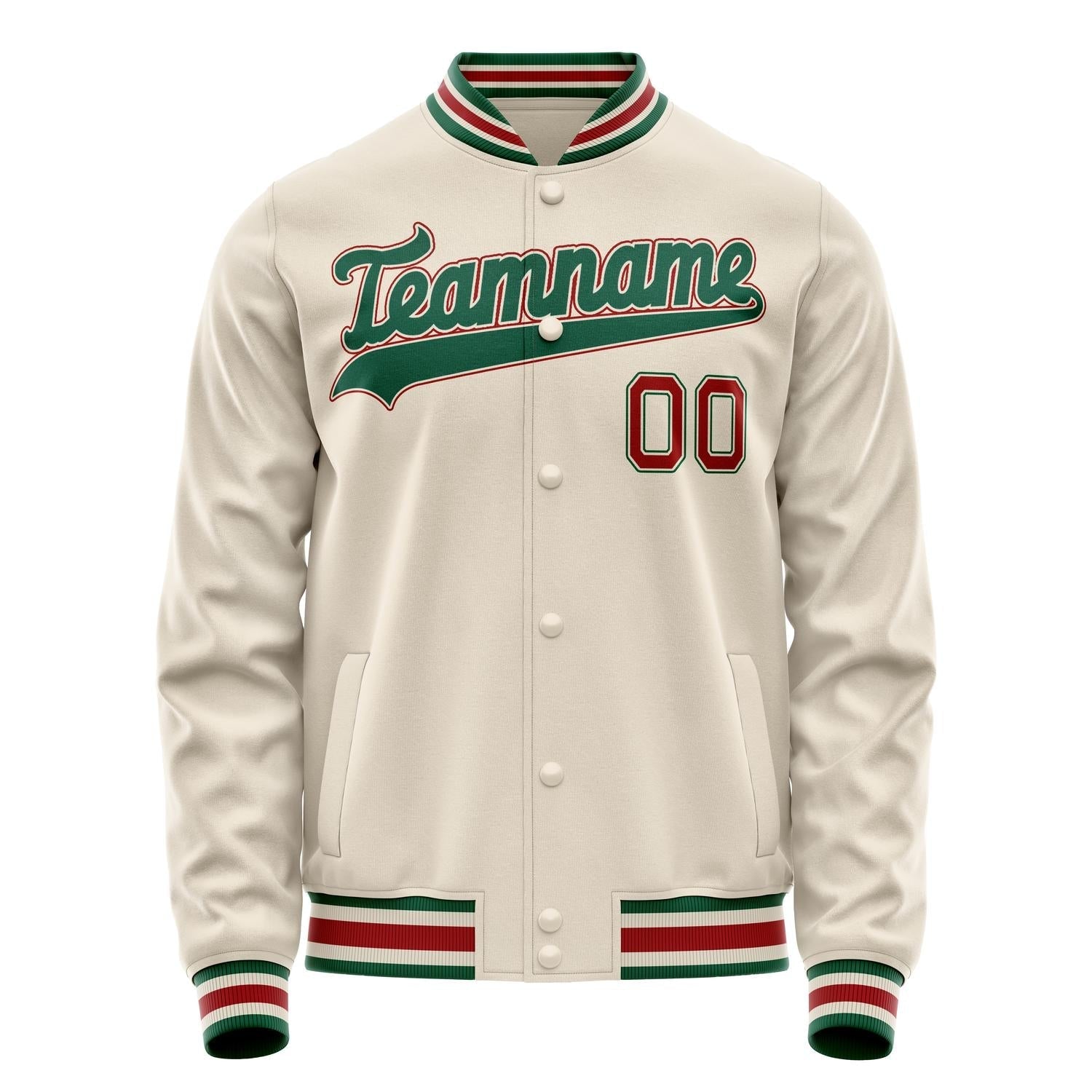 Custom Cream Kelly-Green Solid Color Varsity Letterman Jacket JA02240617JC105